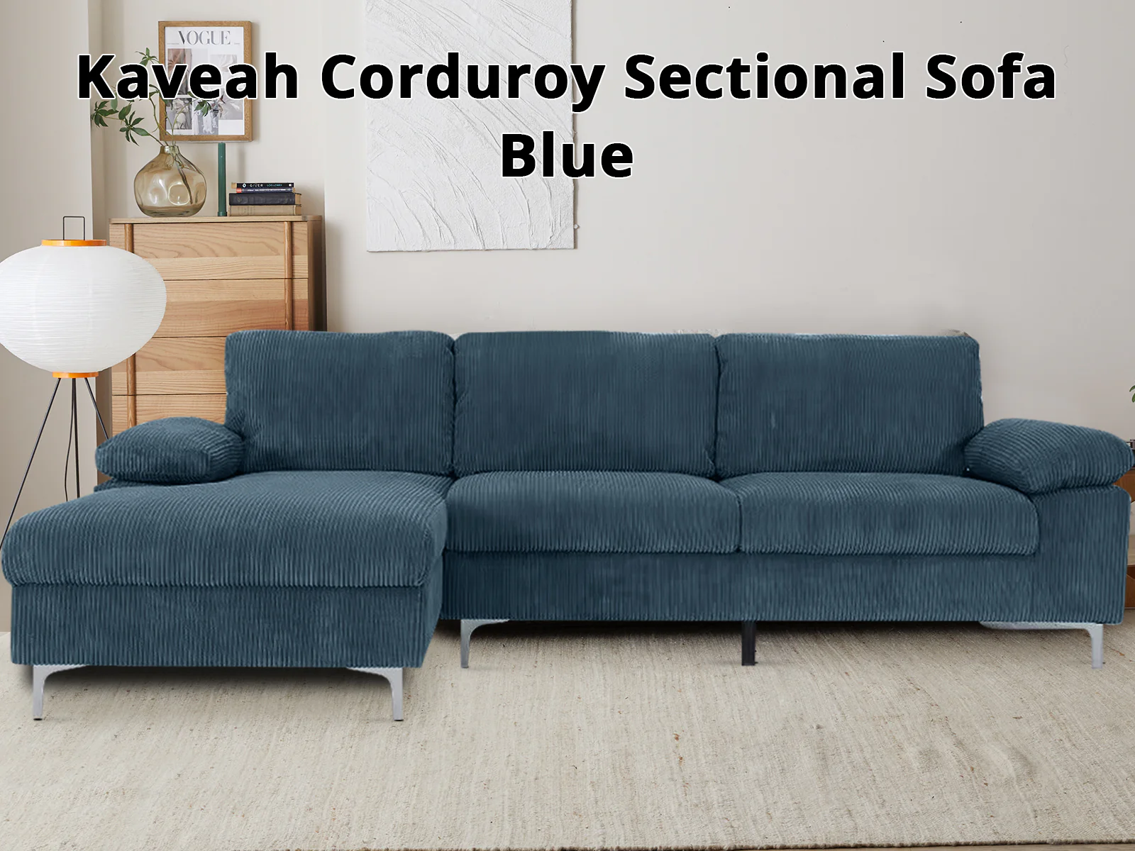 Kaveah Corduroy Sofa With Left Chaise - Blue - Image 2