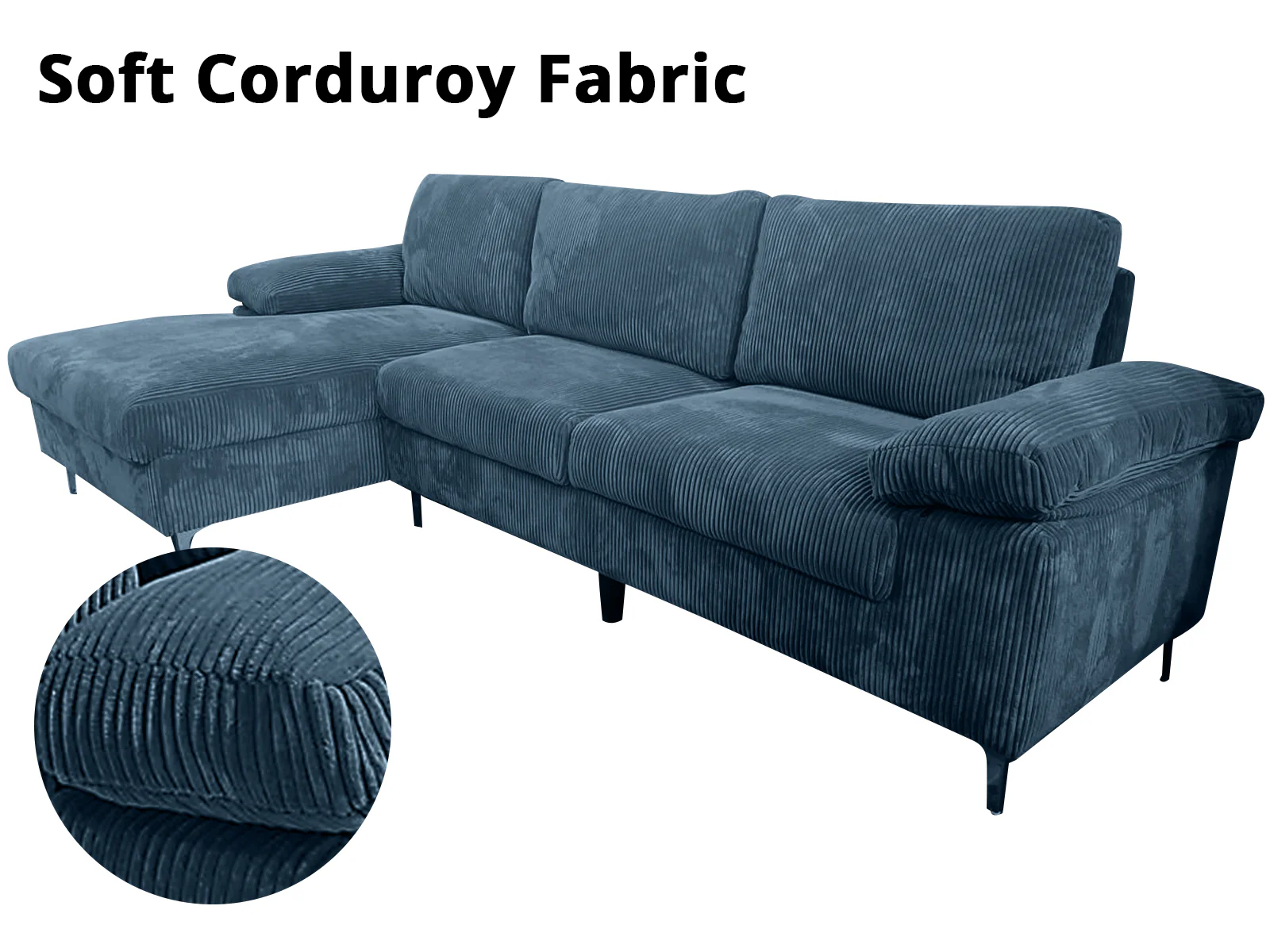 Kaveah Corduroy Sofa With Left Chaise - Blue - Image 6