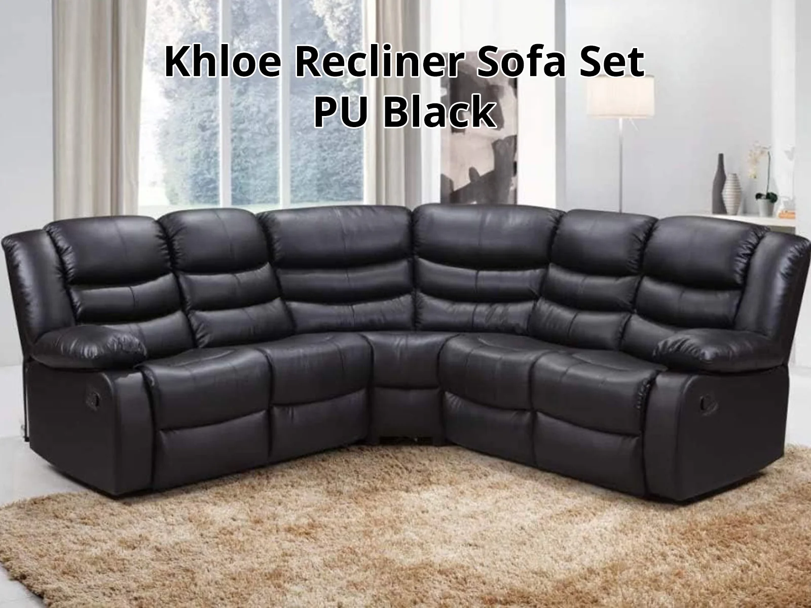 Khloe Recliner Sofa Set PU - Black - Image 2