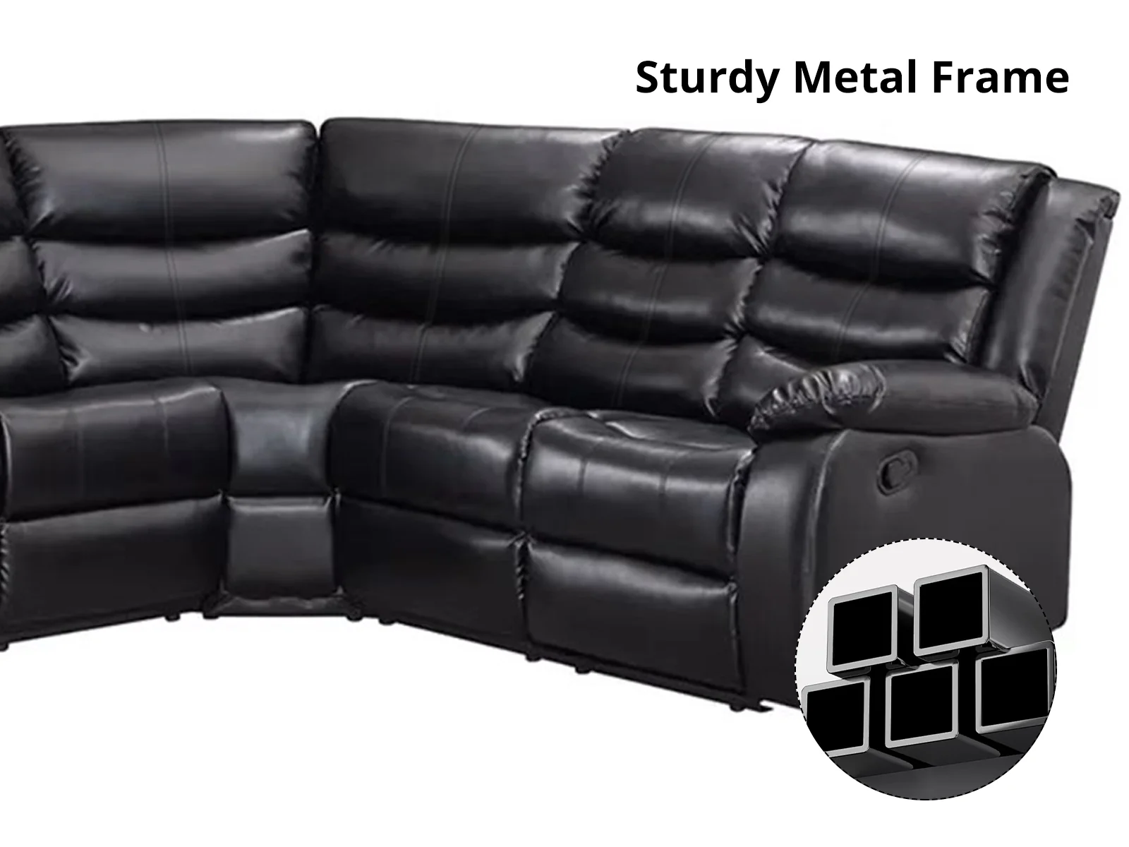 Khloe Recliner Sofa Set PU - Black - Image 5