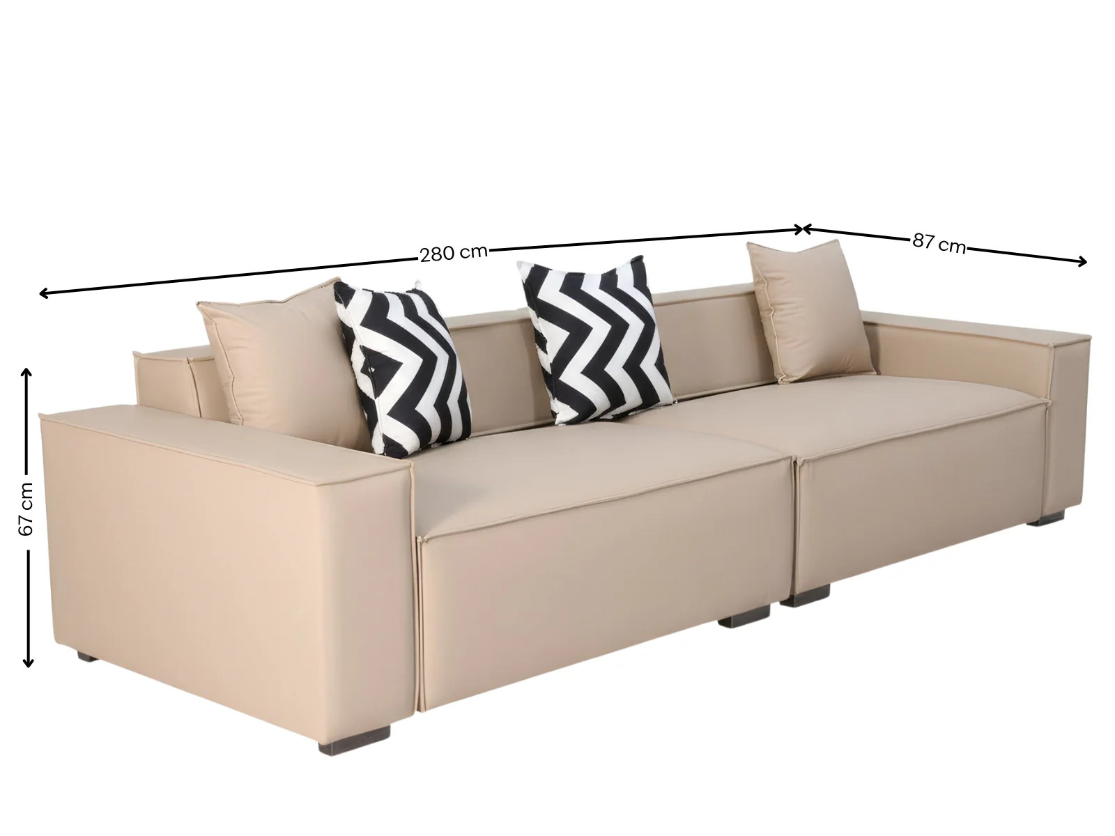 Loretta PU Leather Sofa - Beige - Image 10