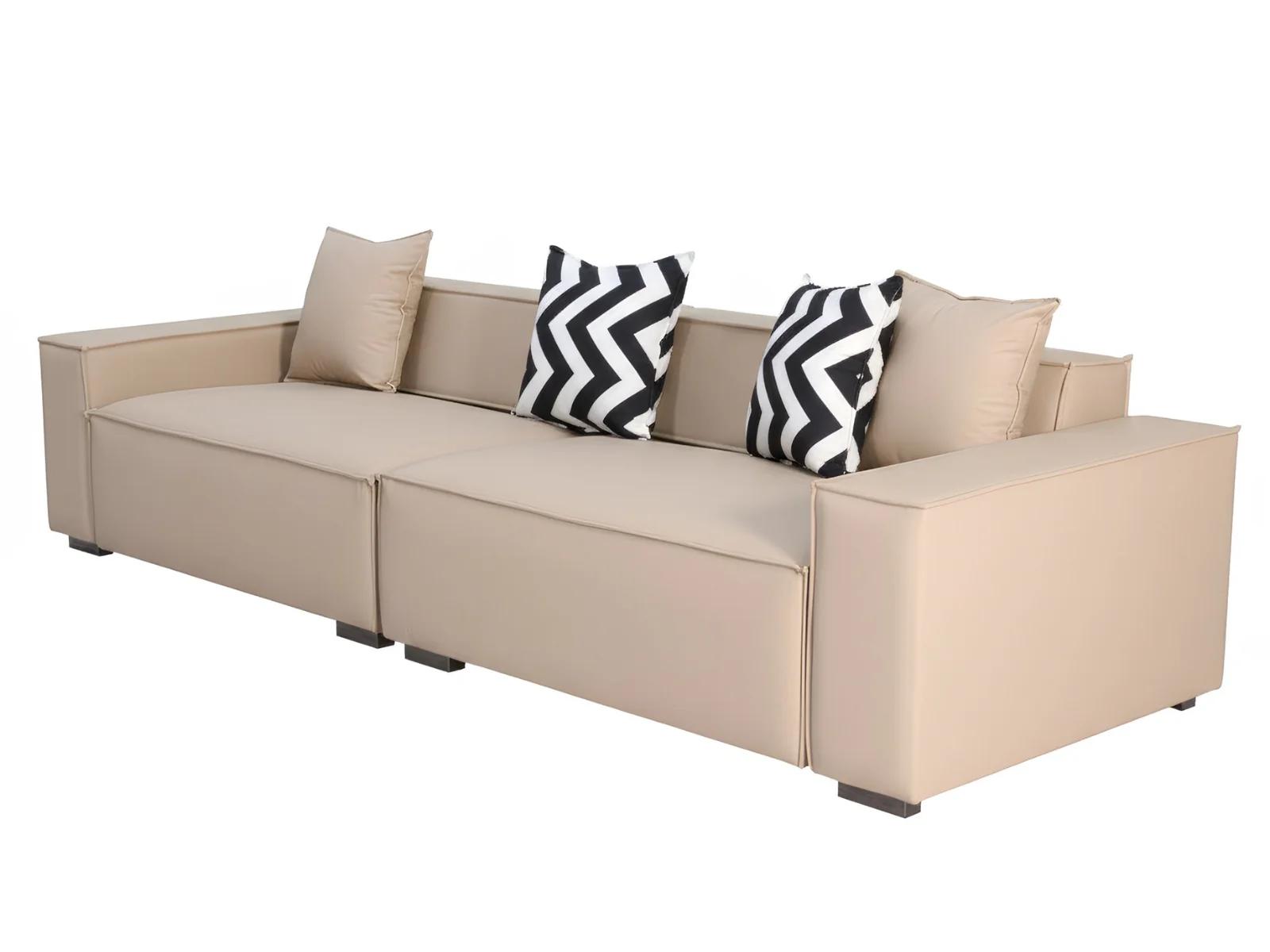 Loretta PU Leather Sofa - Beige - Image 4
