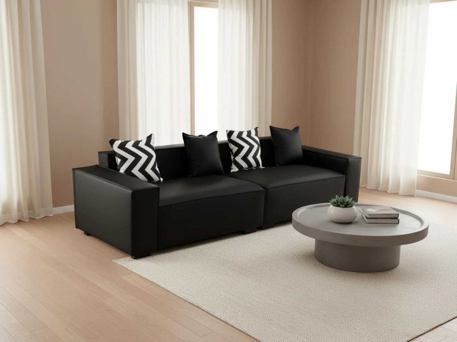 Loretta PU Leather Sofa - Black - Image 9