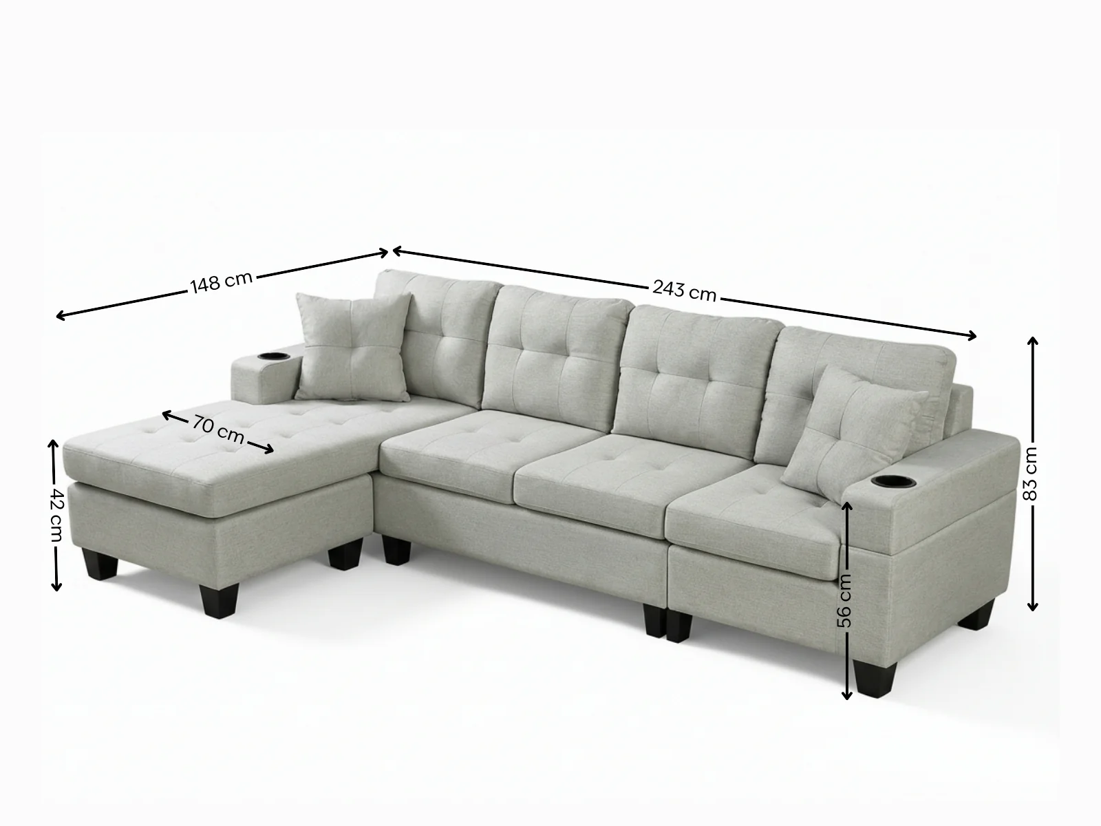 New Marcia Sectional Sofa with Chaise Linen - Cream - Image 8