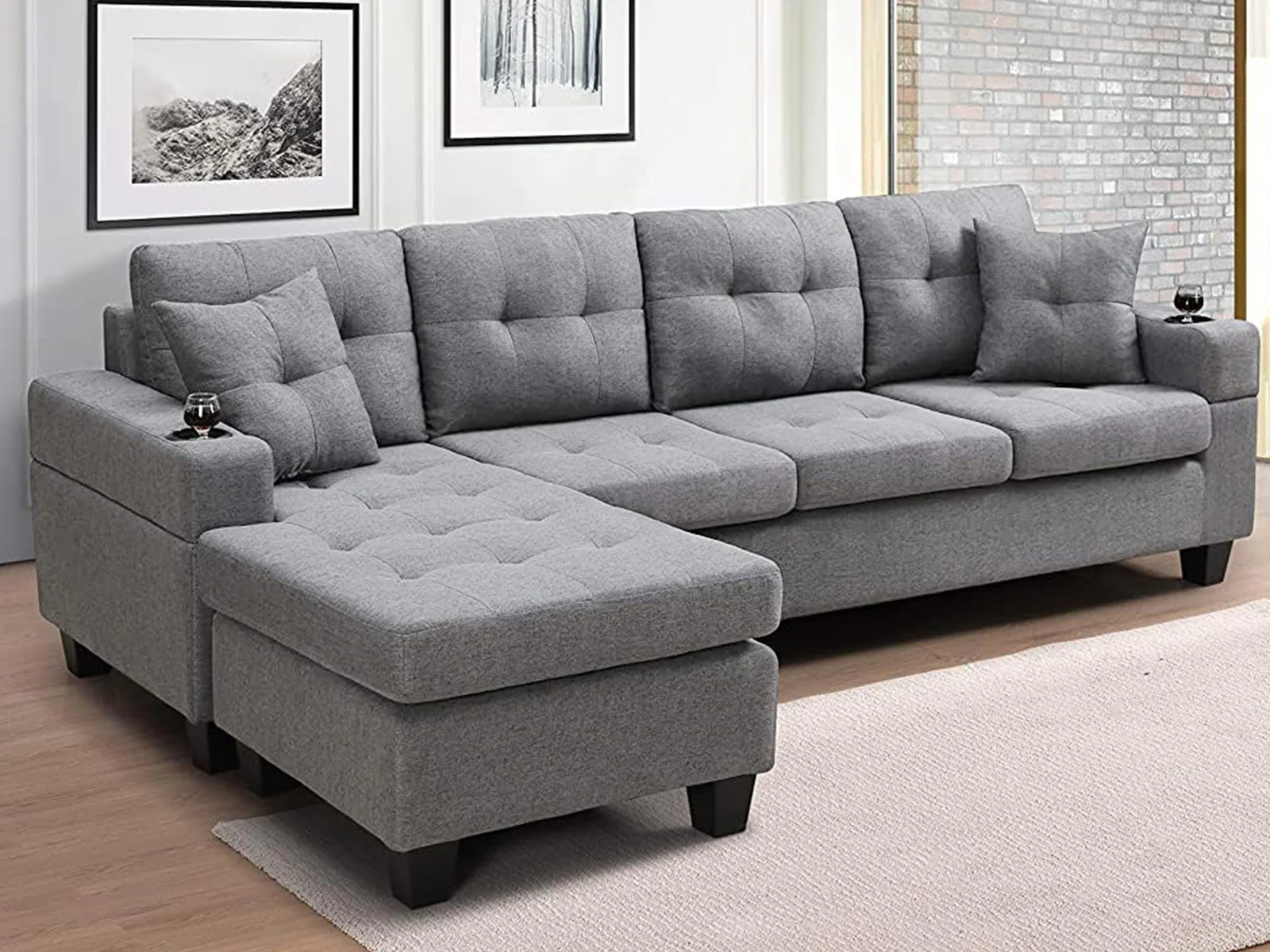 New Marcia Sectional Sofa with Chaise Linen - Grey - Image 8
