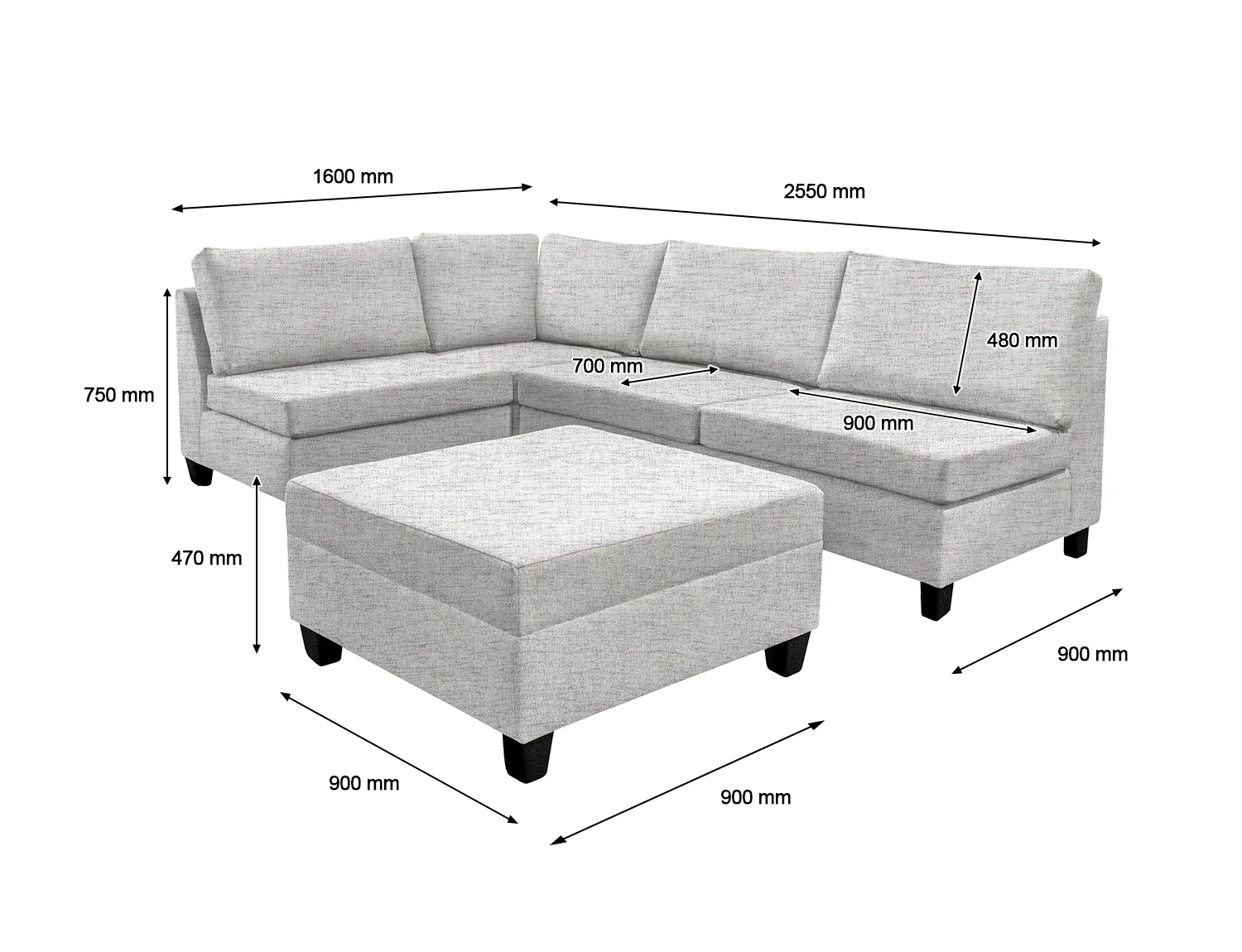 DS NZ Made Bhumi Corner Sofa with Ottoman - Comfy Silver - Image 3