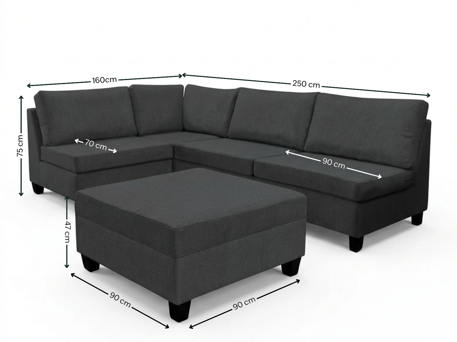 DS NZ Made Bhumi Corner Sofa with Ottoman - Vish Black - Image 3