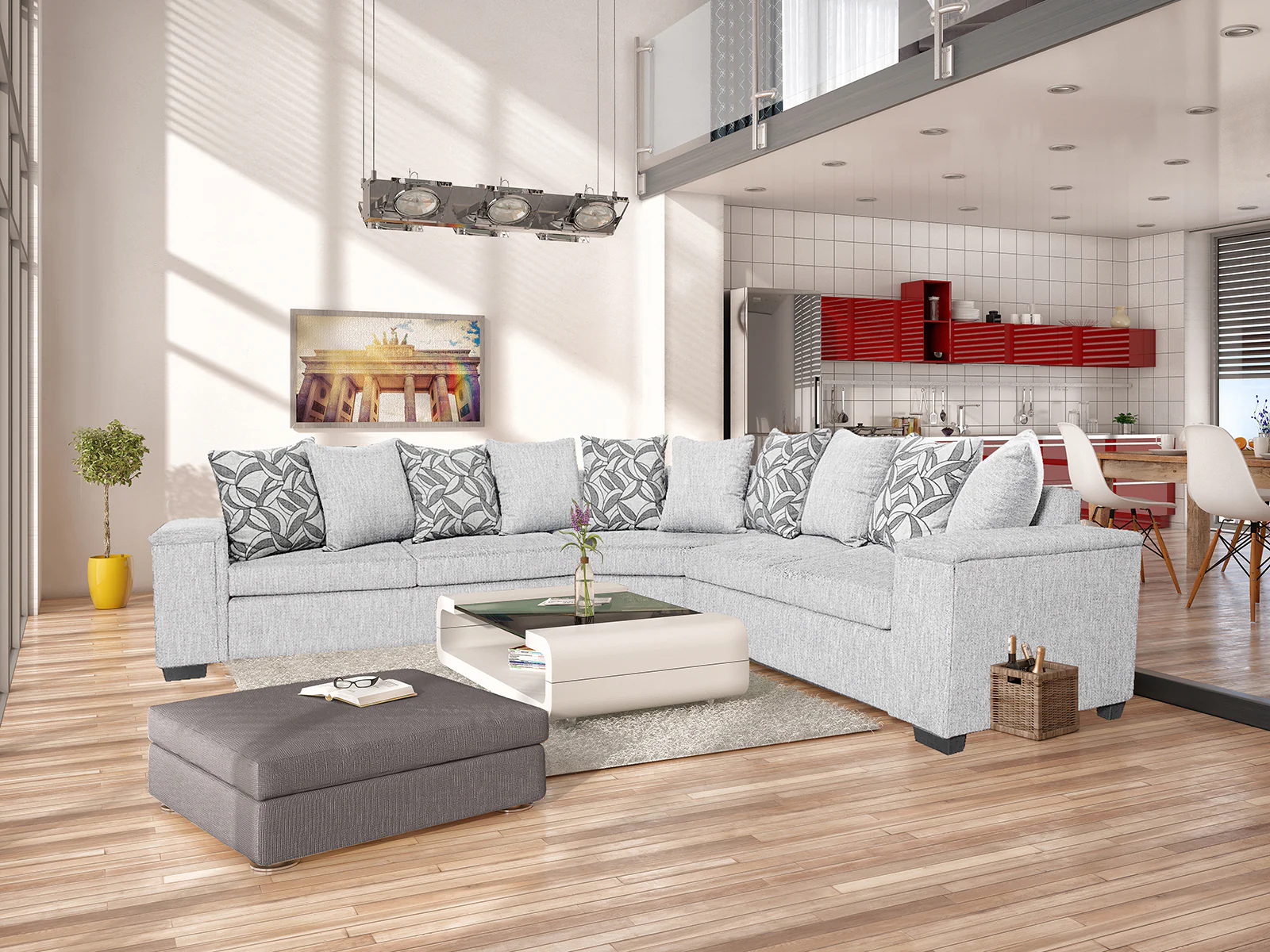 DS NZ Made Ella Corner Sofa with Pattern Cushion - Comfy Silver - Image 7