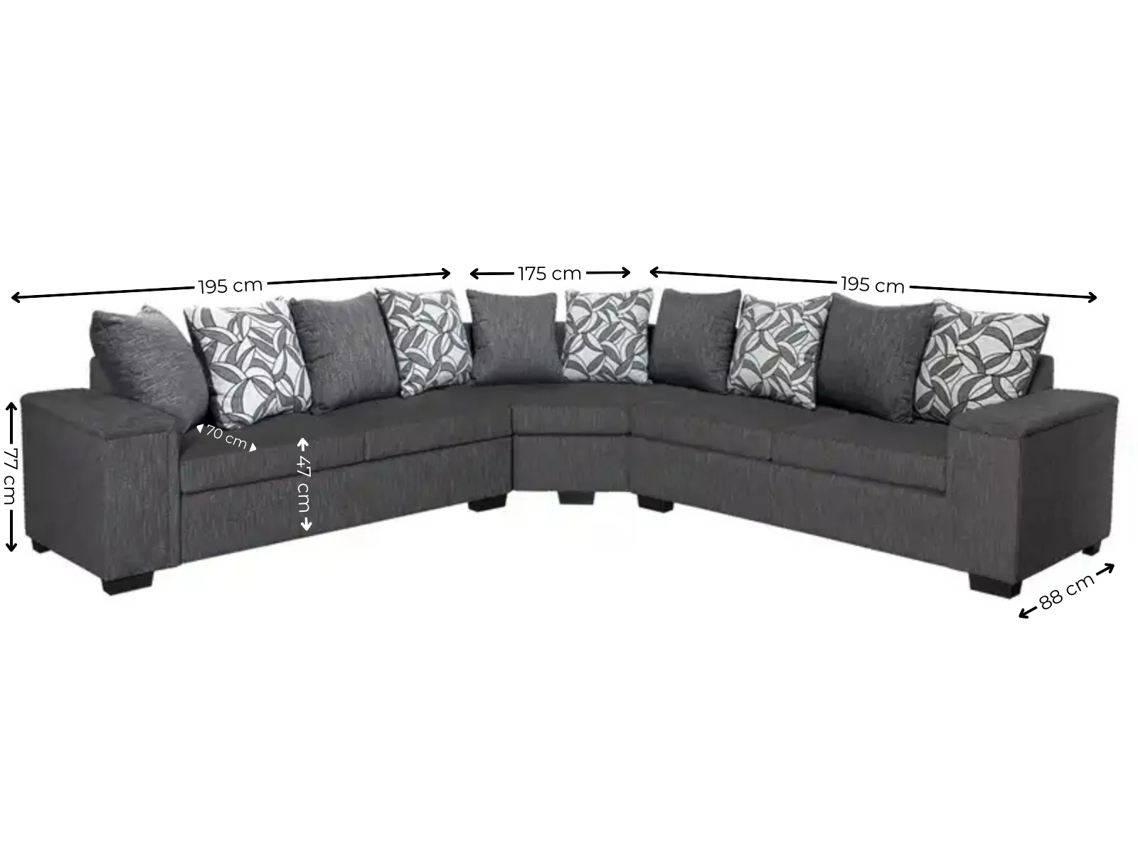DS NZ Made Ella Corner Sofa with Pattern Cushion - Kido Black - Image 3