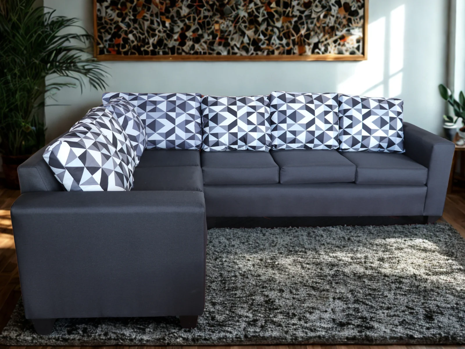 DS NZ Made Ezra Corner Sofa with Geometric Cushions - Image 4