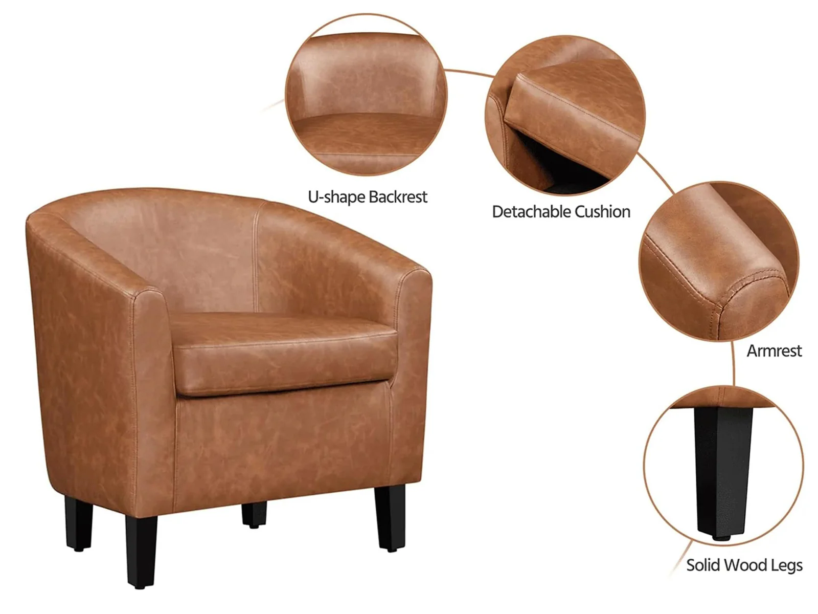 Oswin Tub Chair with Ottoman PU - Brown - Image 7
