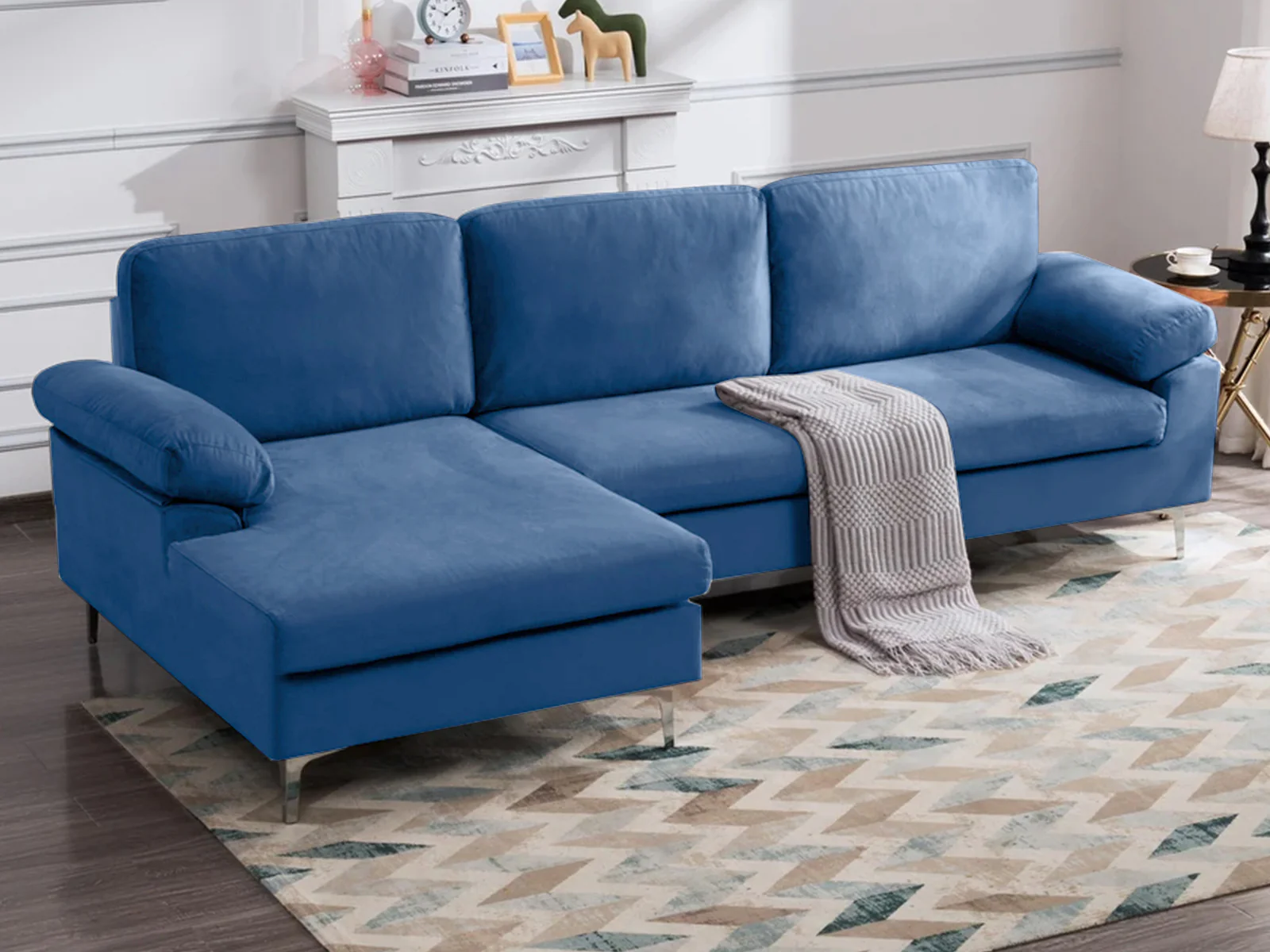 Pauline Velvet Sectional Sofa with Left Chaise - Blue - Image 3