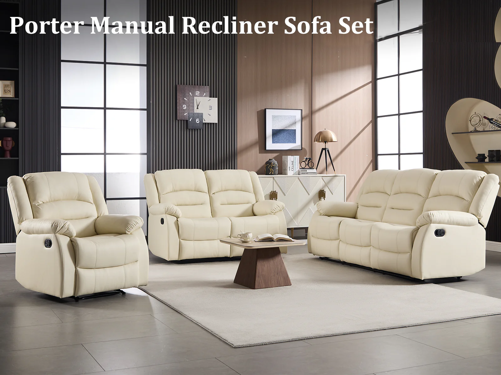 Porter Manual Recliner Sofa Set - Beige - Image 9