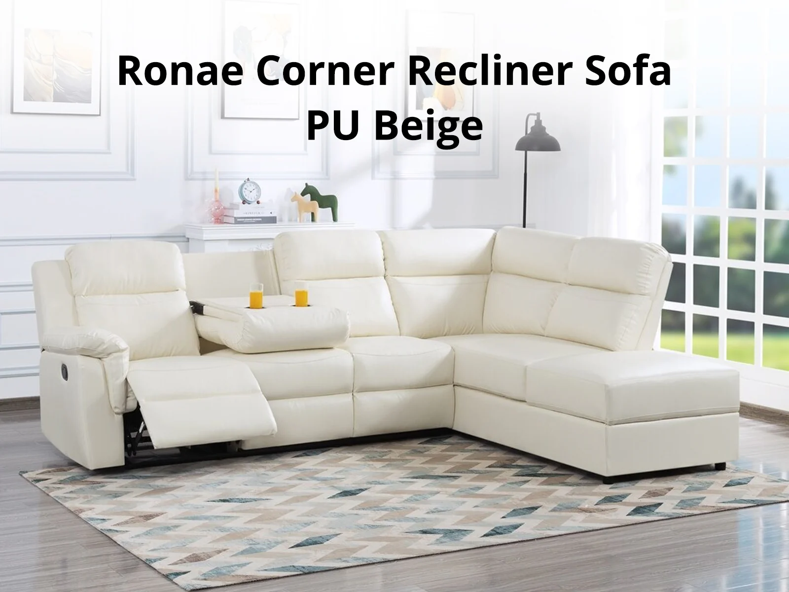 Ronae Corner Recliner Sofa PU - Beige - Image 2