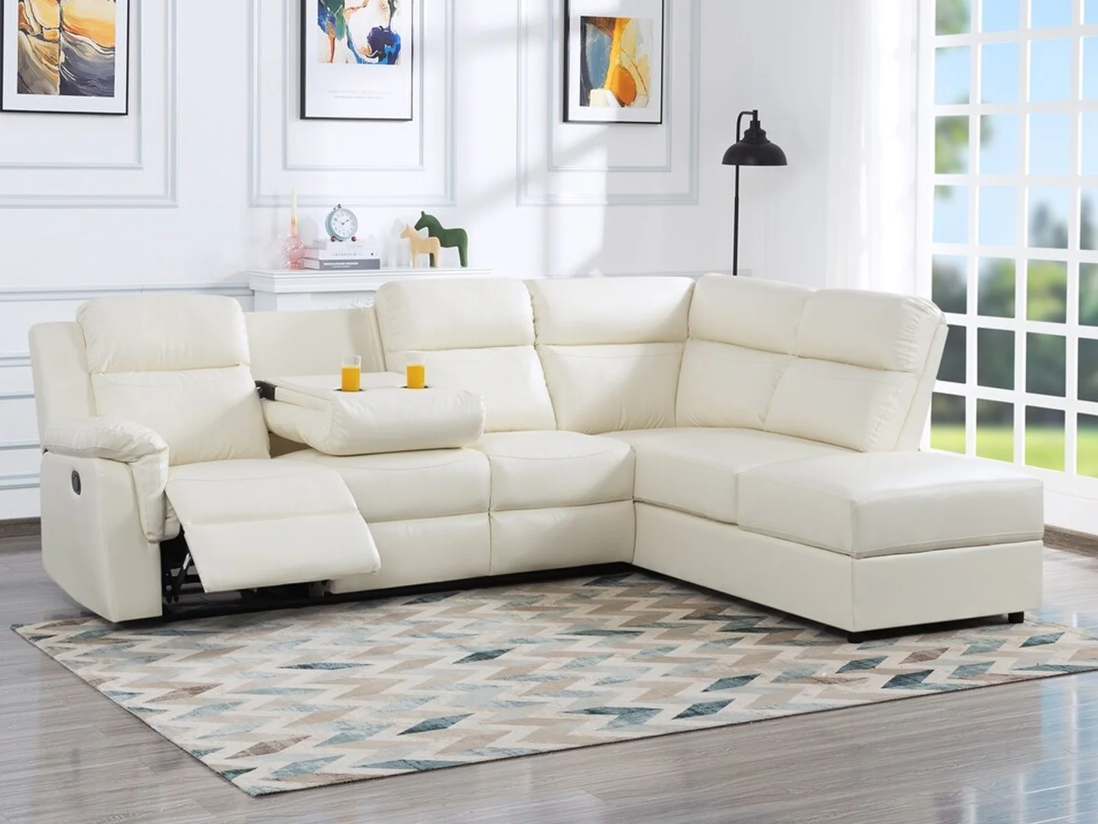 Ronae Corner Recliner Sofa PU - Beige - Image 4