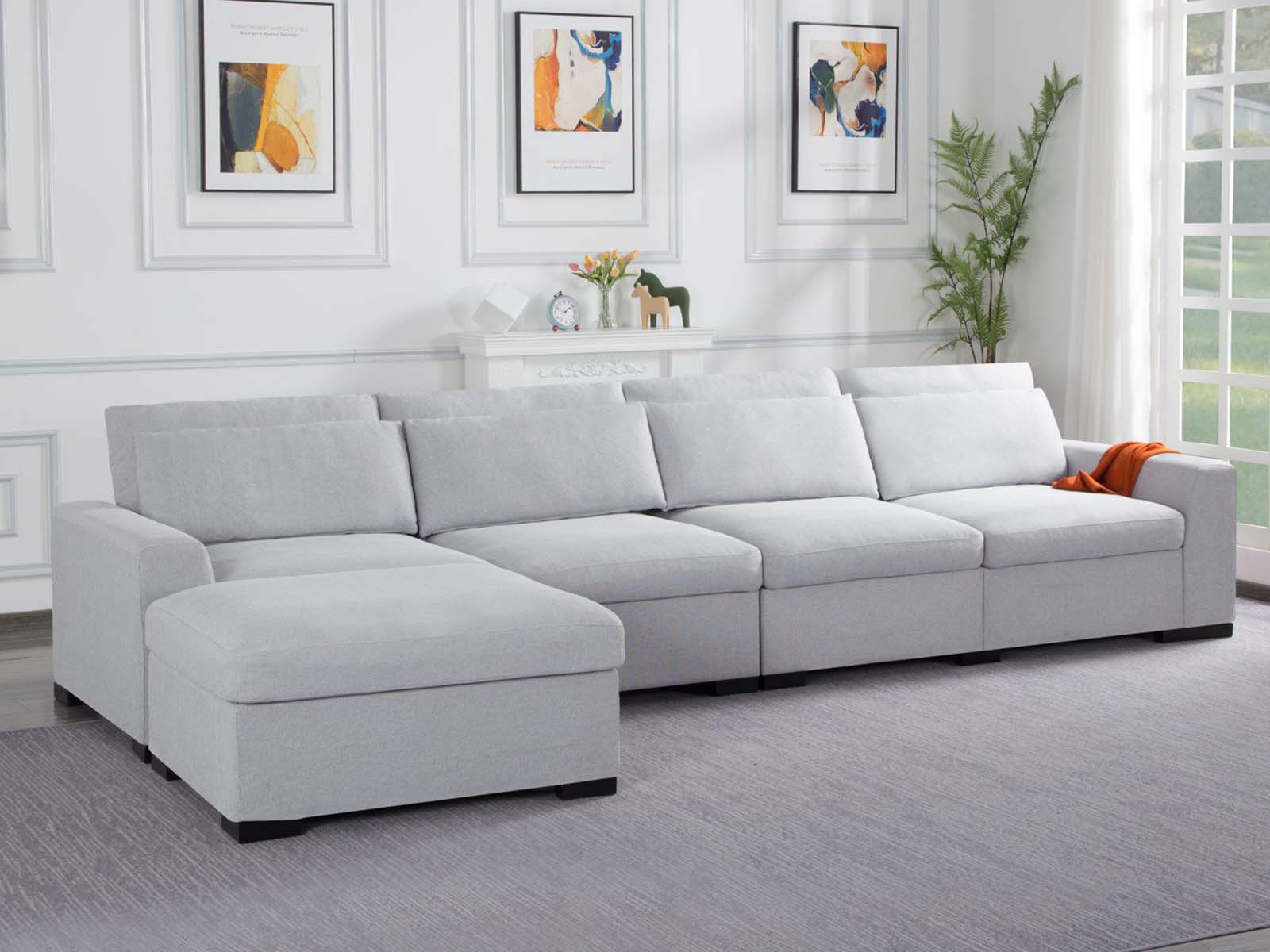 DS Savile Sectional Sofa With Ottoman - Light Grey - Image 2