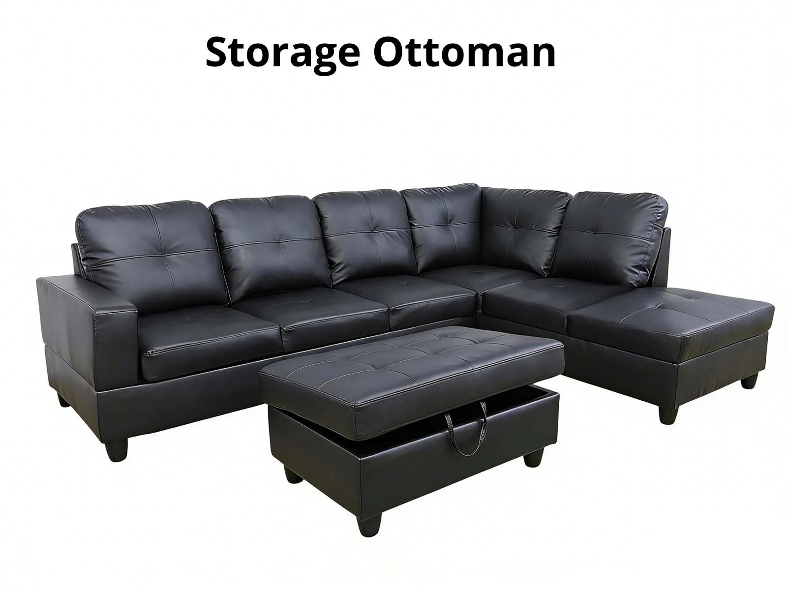 Vega Sectional Sofa with Ottoman PU - Black - Image 5
