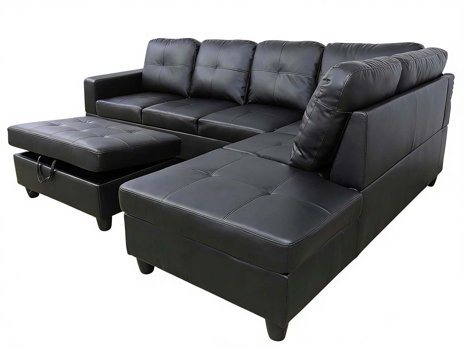 Vega Sectional Sofa with Ottoman PU - Black - Image 7