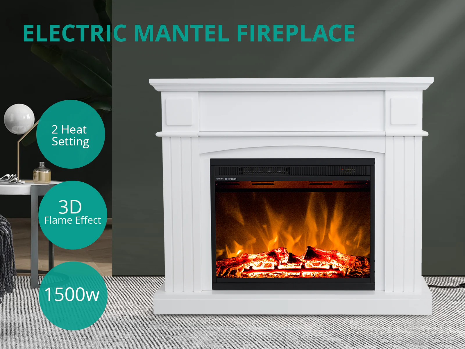 Mantel Electric Fireplace Suite - White - Image 7