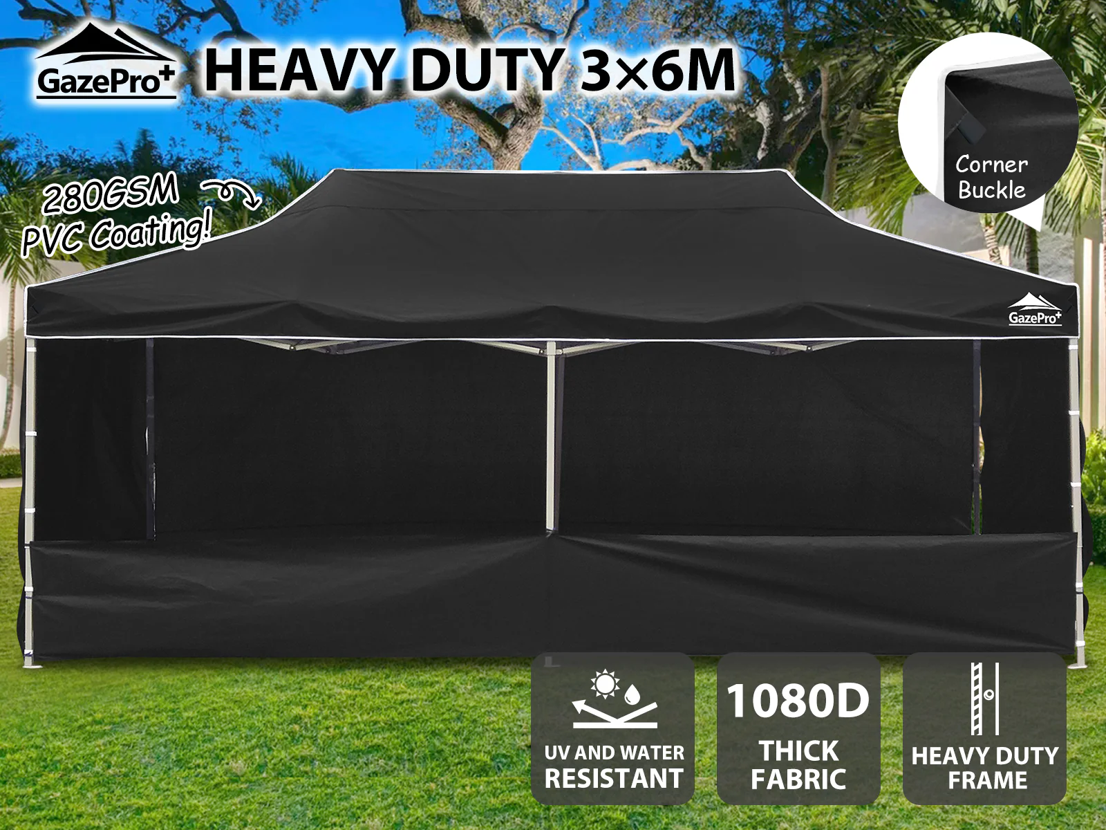 Heavy-Duty Gazebo 3m x 6m - Black - Image 2