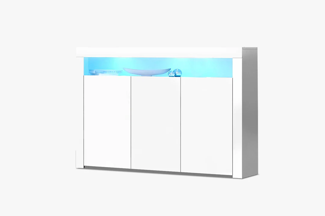 Glansig White 3-Door Buffet with LED Light - 152 cm - Image 5