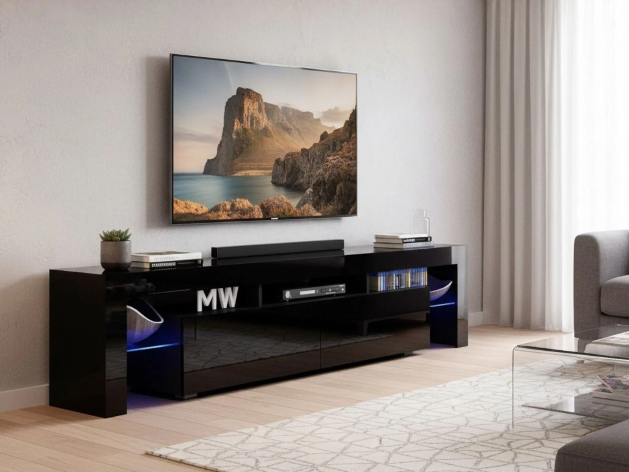Glansig LED Entertainment Unit Black - 190 cm - Image 2