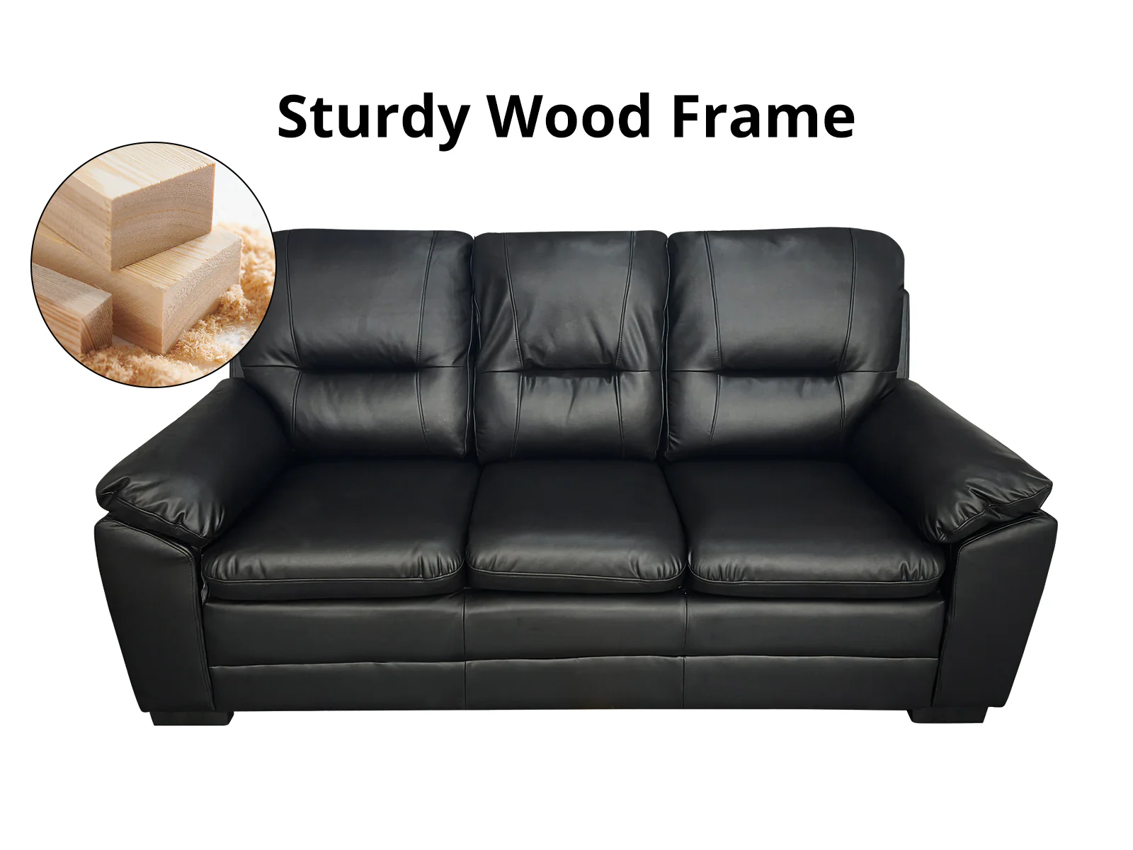 Kolby 3PC Sofa Set PU - Black - Image 5