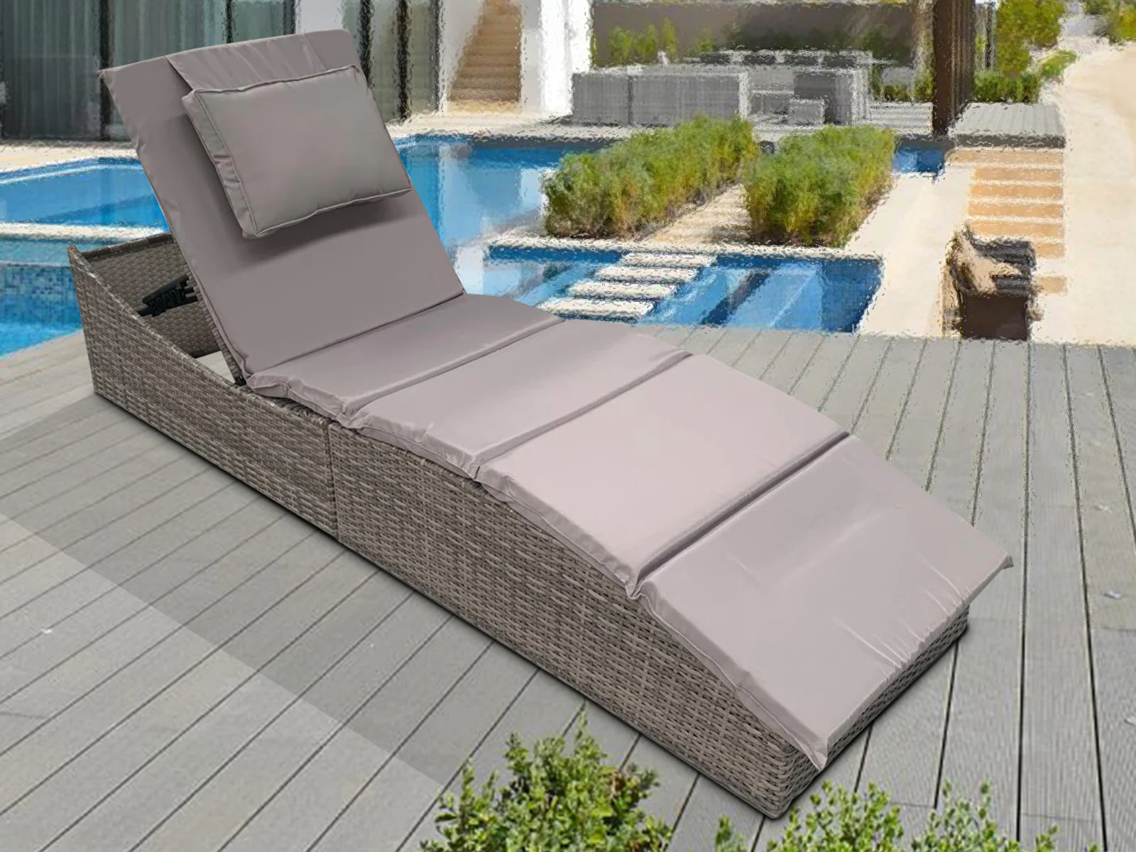 Miller Foldable Outdoor Sun Lounger - Light Grey - Image 11