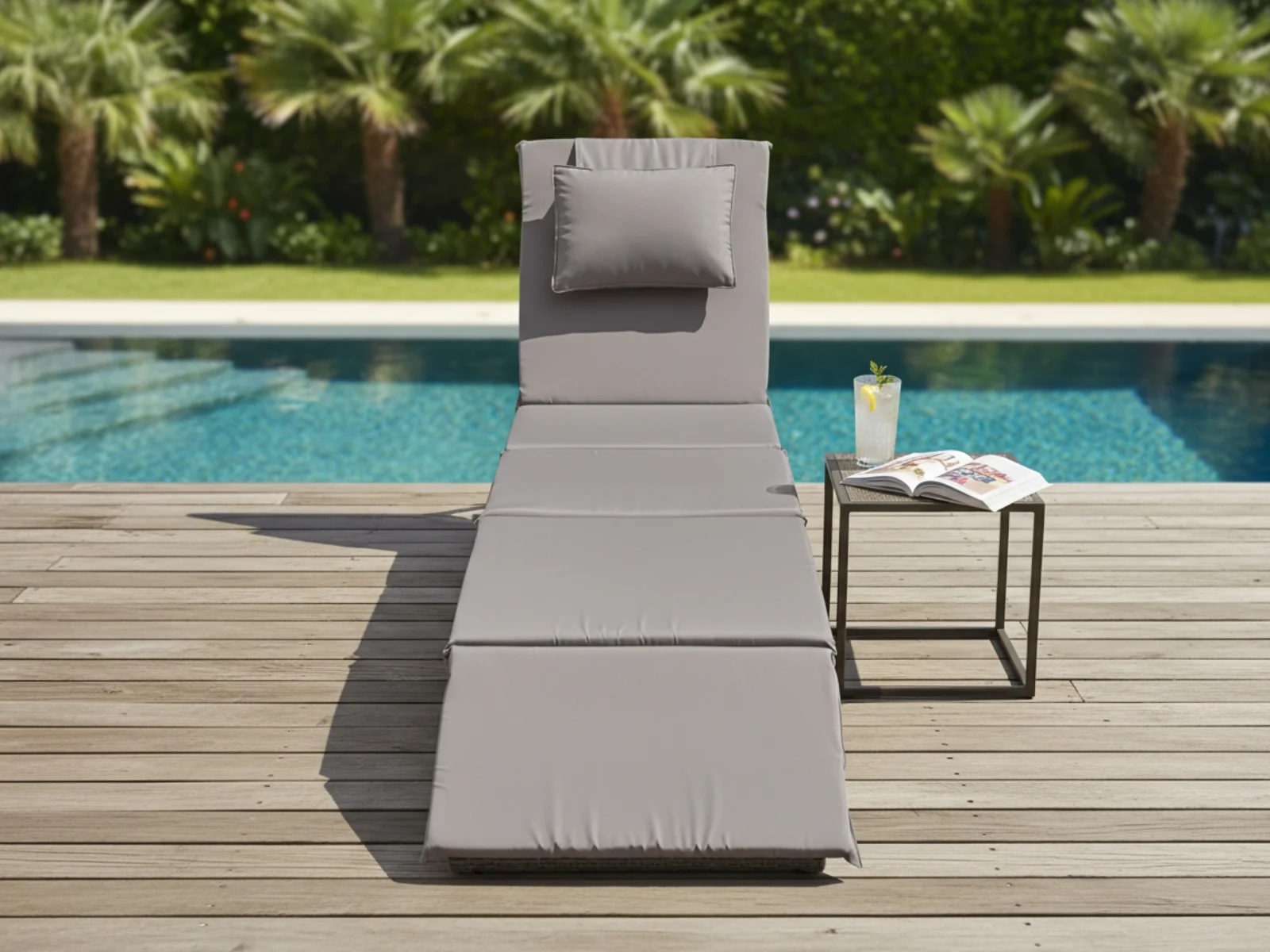 Miller Foldable Outdoor Sun Lounger - Light Grey - Image 12