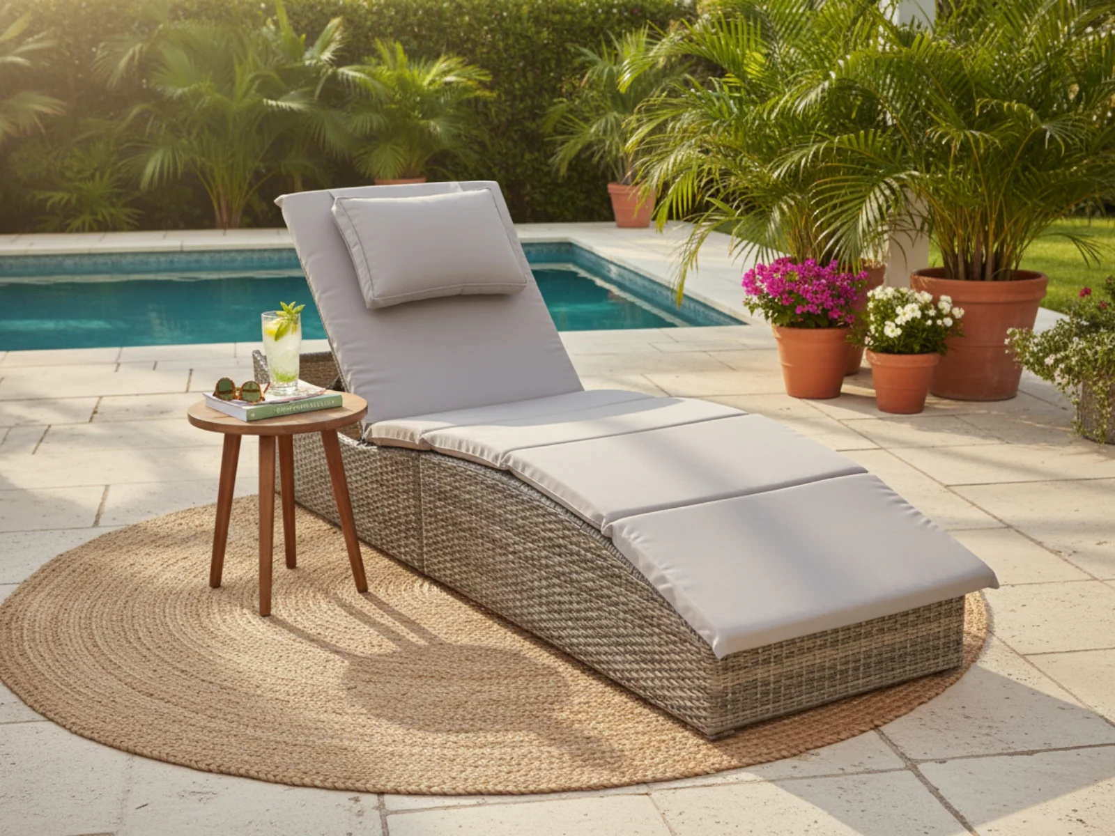 Miller Foldable Outdoor Sun Lounger - Light Grey - Image 2