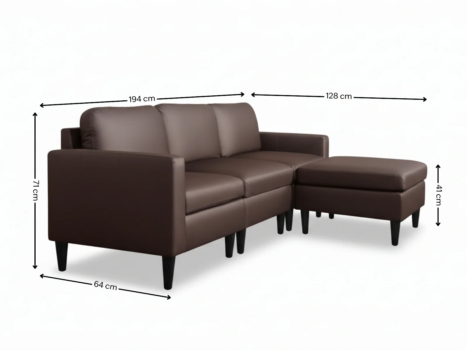 Moser PU Leather Sofa With Ottoman - Brown - Image 3