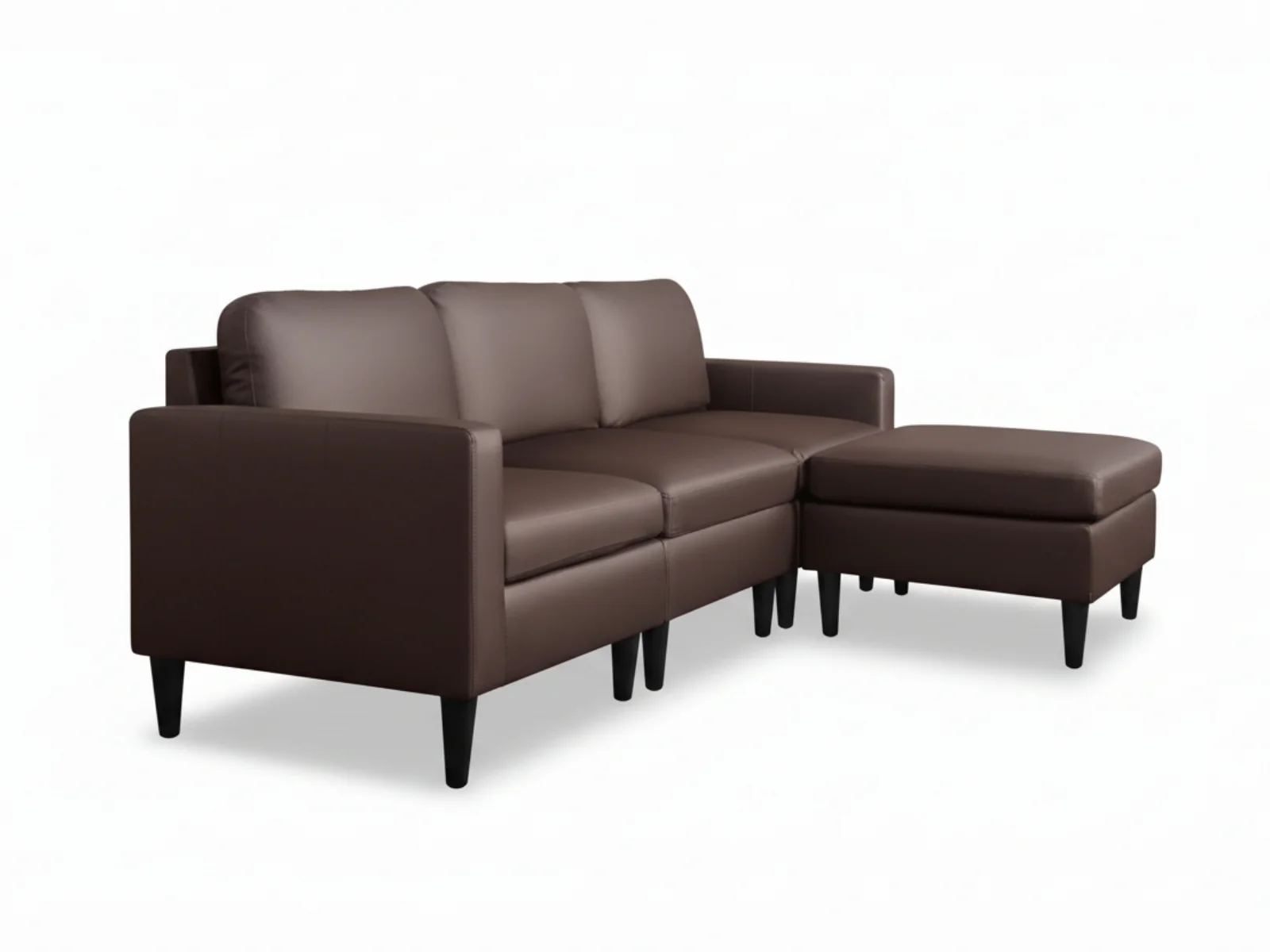 Moser PU Leather Sofa With Ottoman - Brown - Image 6