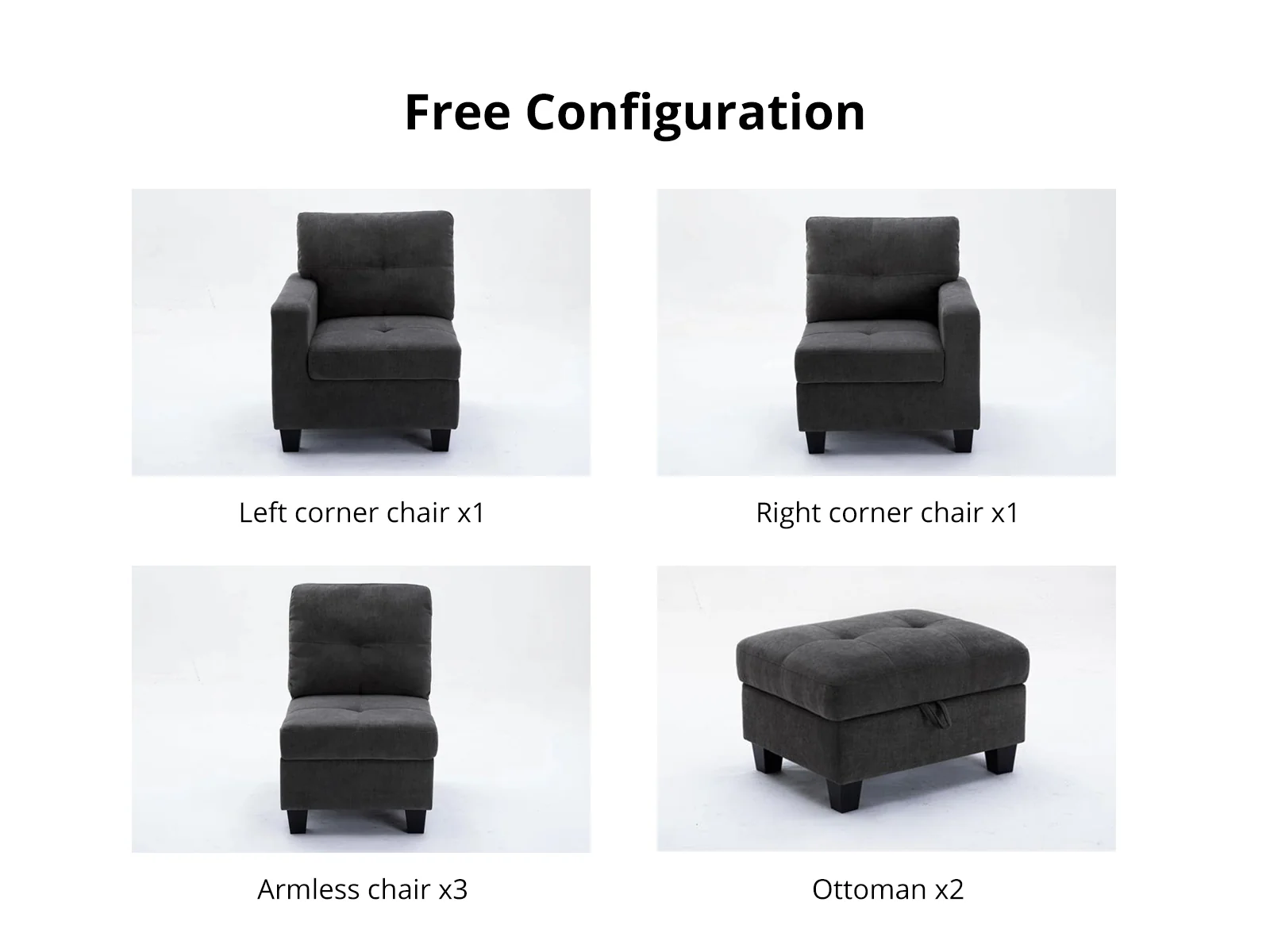 Paxton Chenille Modular Sofa Dark Grey 5+2 - Image 7