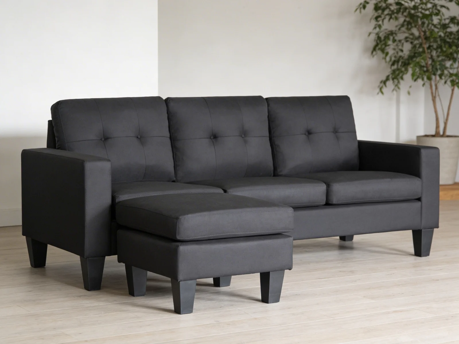 Robyn Linen Sofa Set With Ottoman - Black - Image 2