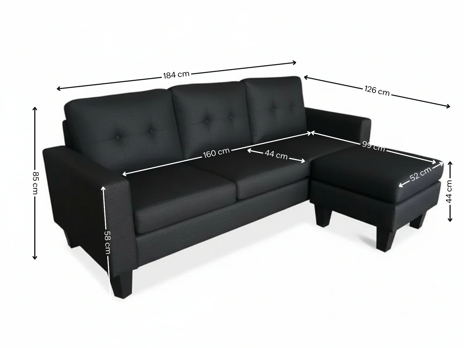 Robyn Linen Sofa Set With Ottoman - Black - Image 3