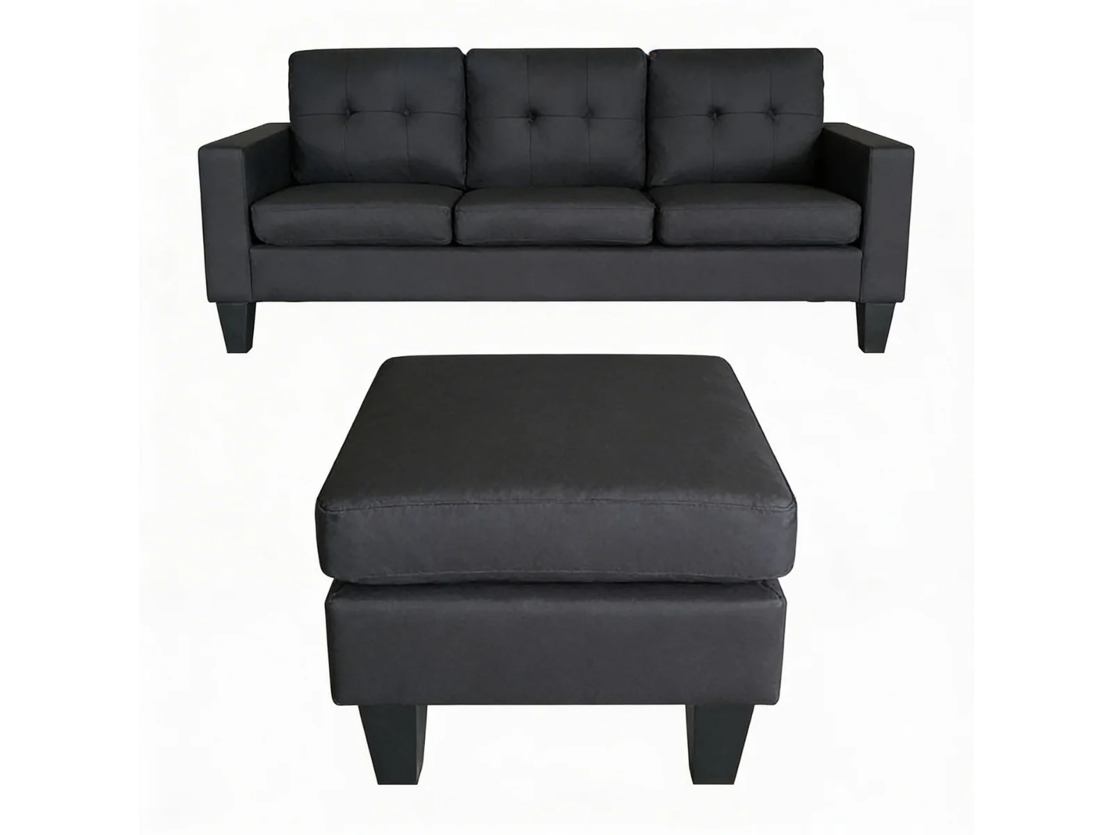 Robyn Linen Sofa Set With Ottoman - Black - Image 4