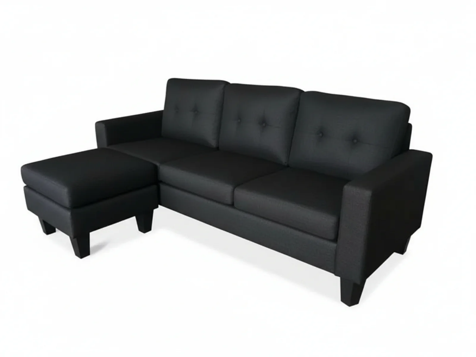 Robyn Linen Sofa Set With Ottoman - Black - Image 5