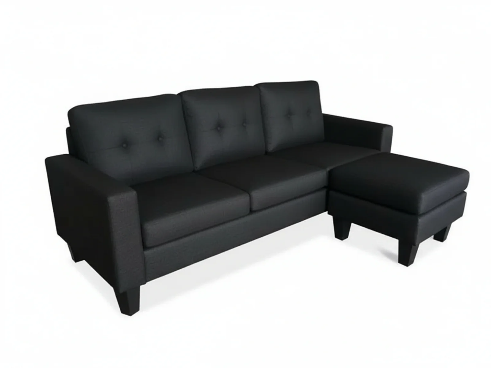 Robyn Linen Sofa Set With Ottoman - Black - Image 6