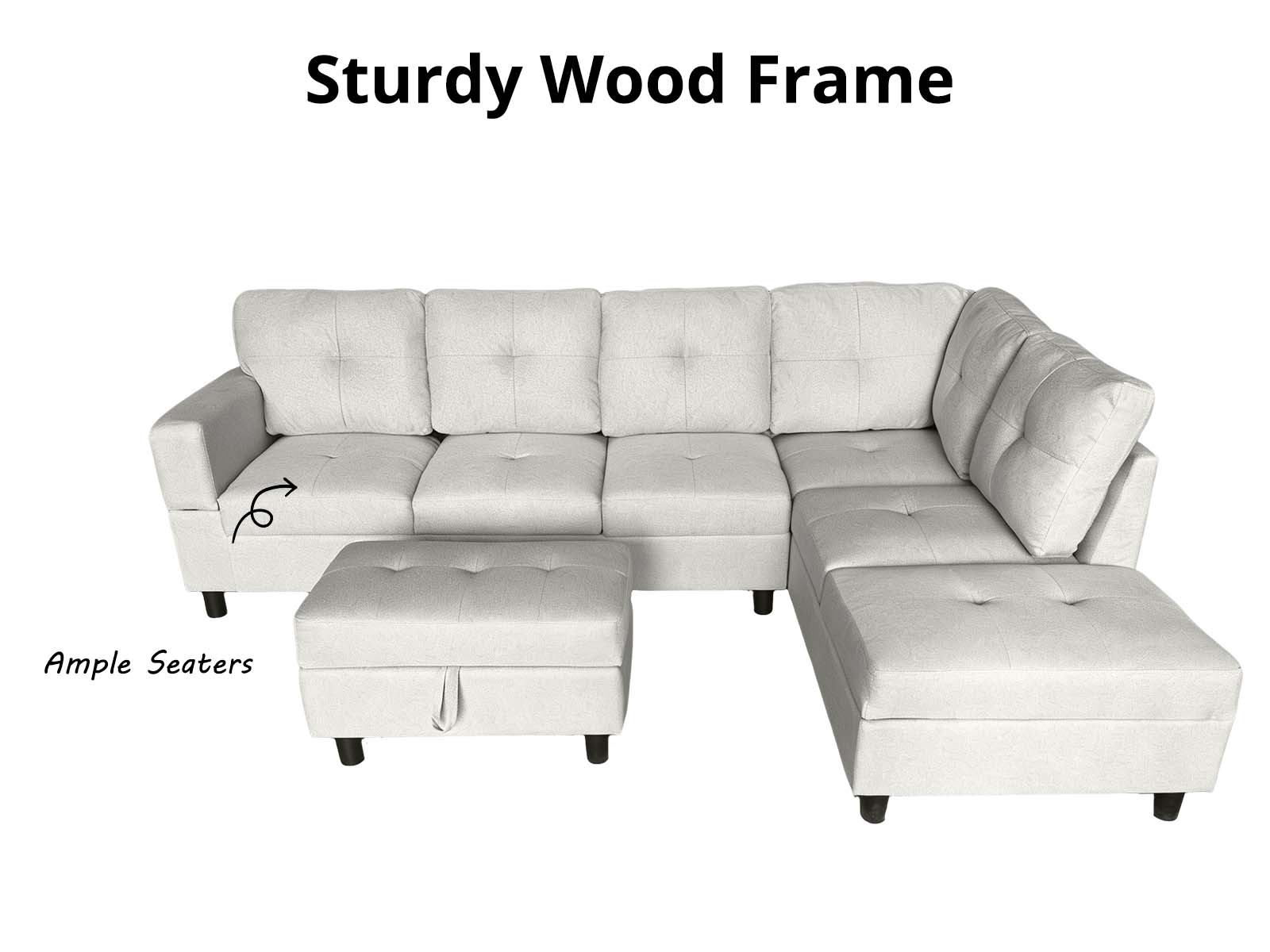 Vega Sectional Sofa with Ottoman Linen - Beige - Image 3