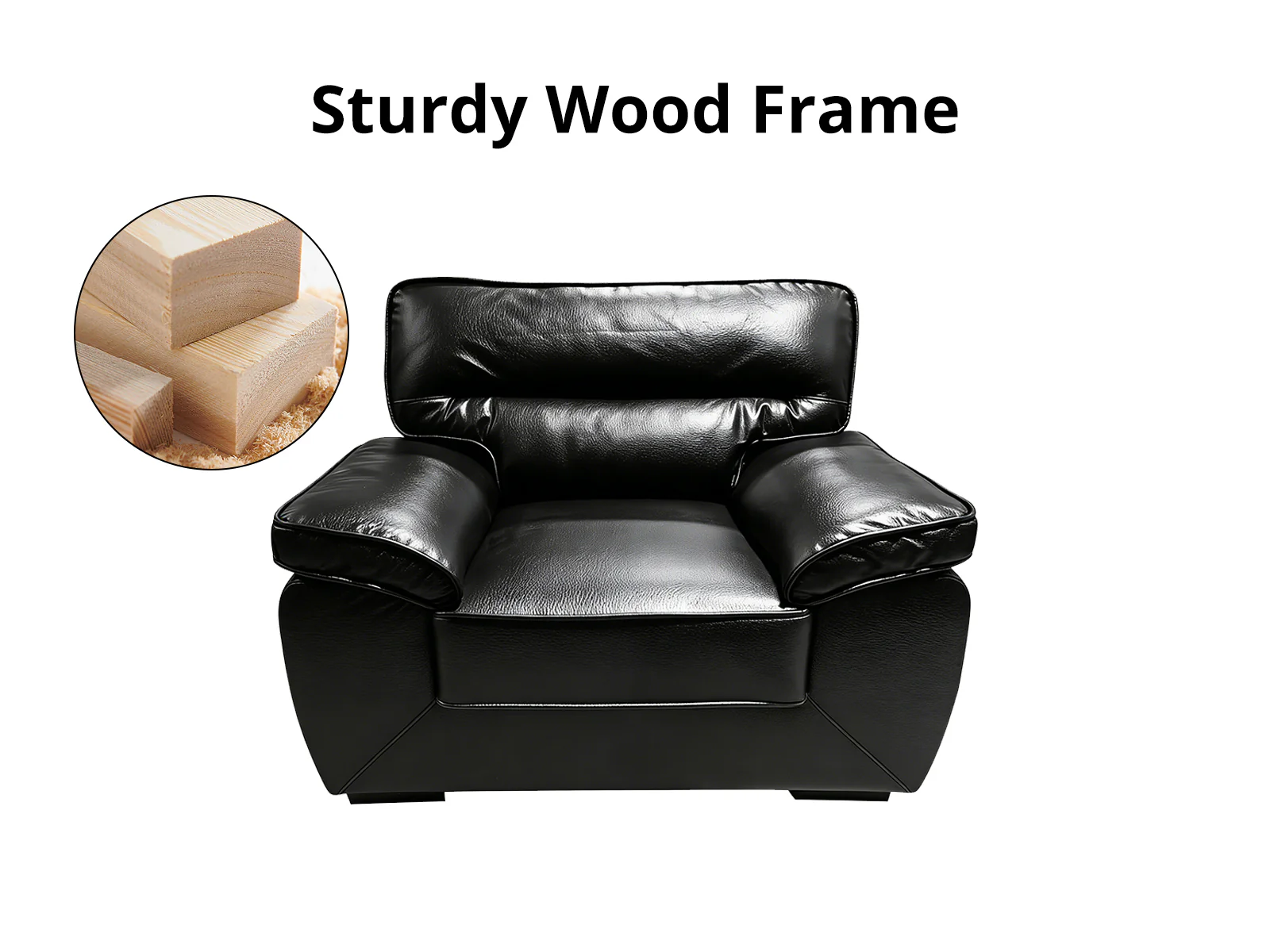 Zonny 3PC Sofa Set PU - Black - Image 5