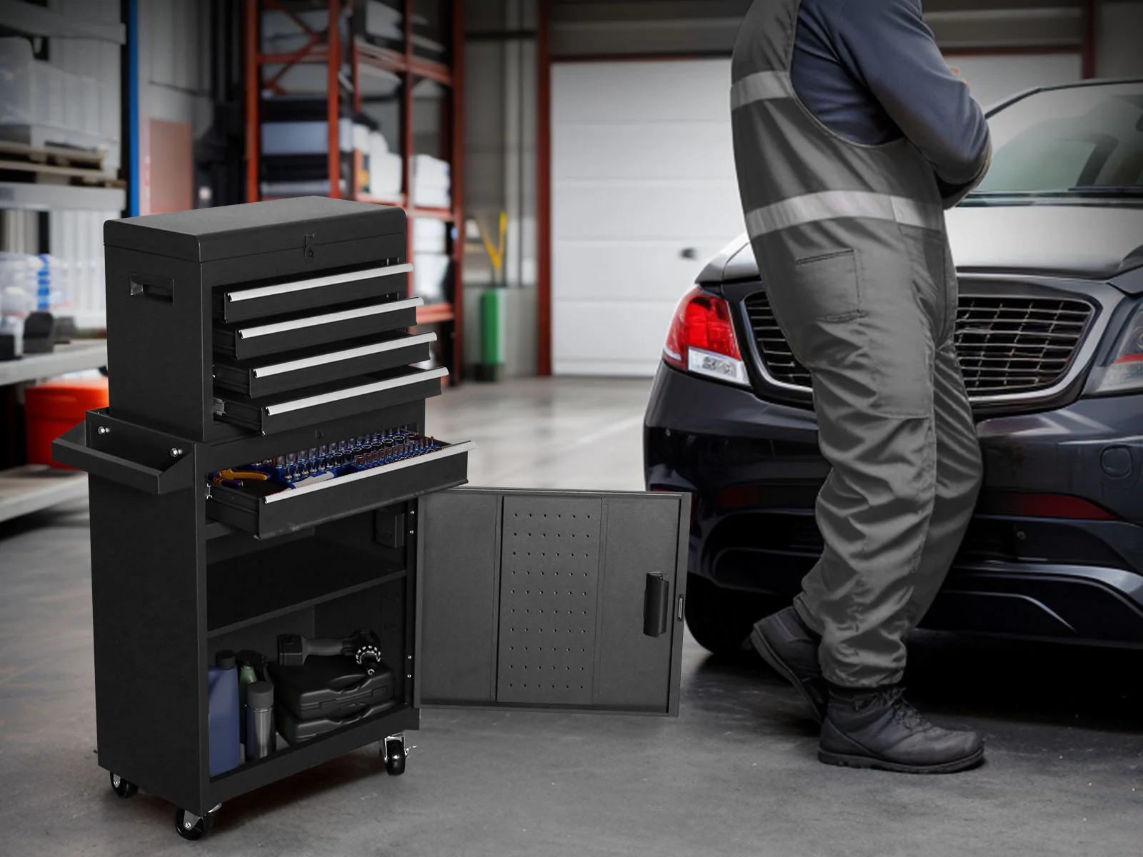 4-Drawer & 1-Drawer Tool Cabinet Combo - Black - Image 3