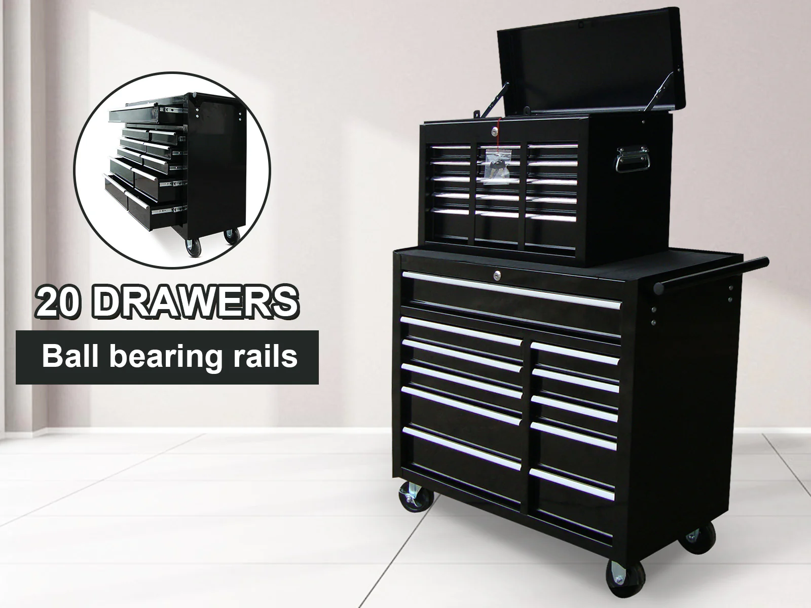 Tool Cabinet Roll Cabinet 11 Drawer+Tool Cabinet Chest 9 Draws Black - Image 2