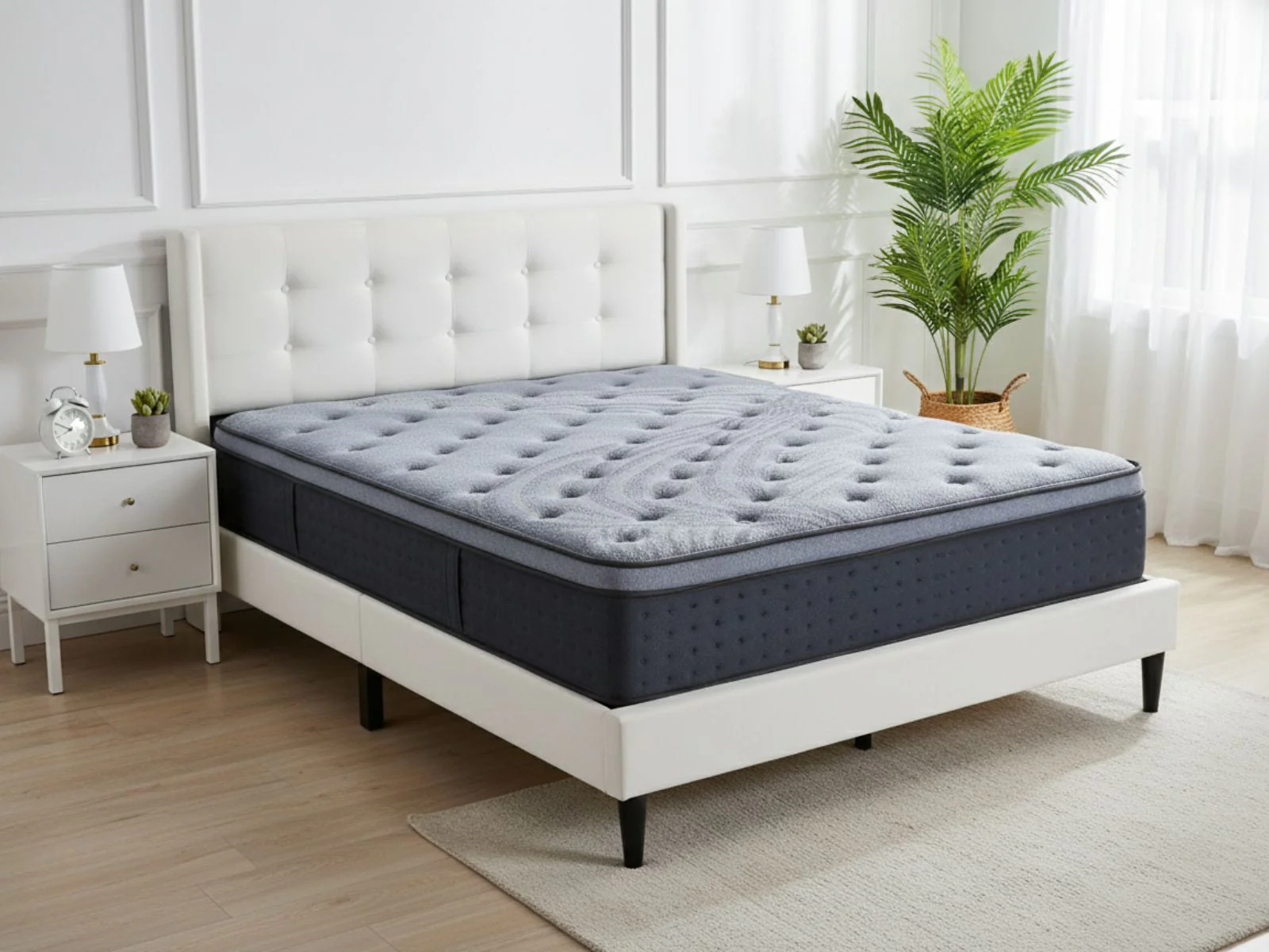 Vele-C Bed Frame White & Euro Top Mattress B34 - Queen - Image 2