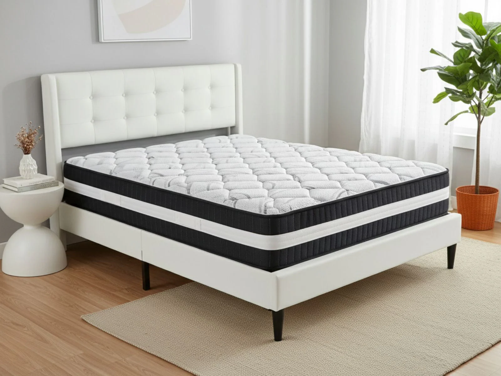 Vele‑C Bed Frame White & Euro Top Mattress L30 - Double - Image 2