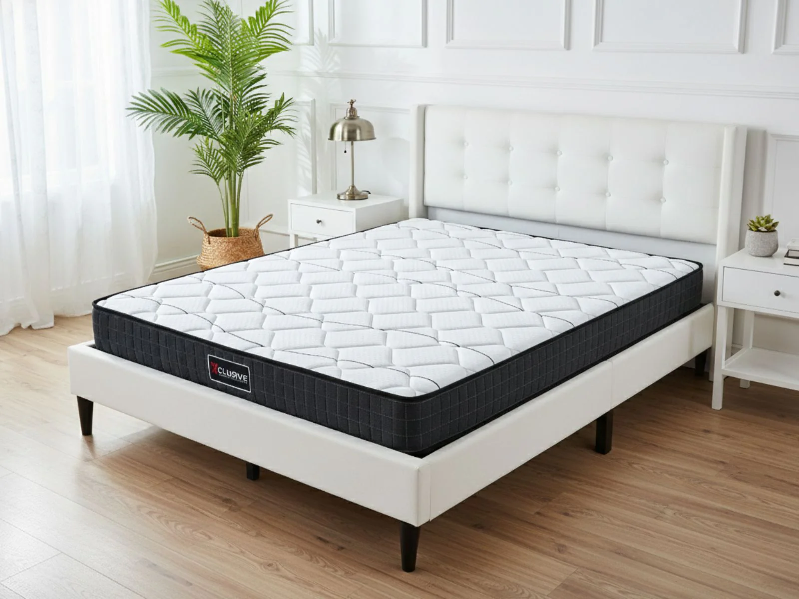 Vele-C Bed Frame White & Xclusive Pocket Spring Mattress X20 - Queen - Image 10