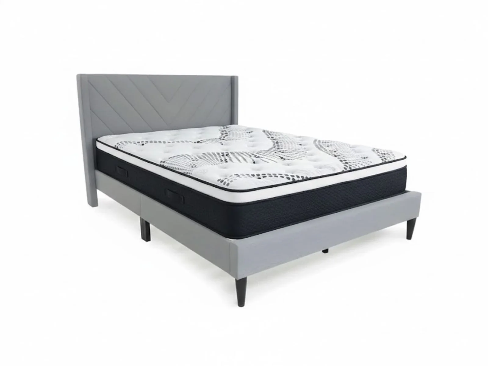 Vele-D Bed Frame Light Grey & Euro Top Mattress J32 - Double