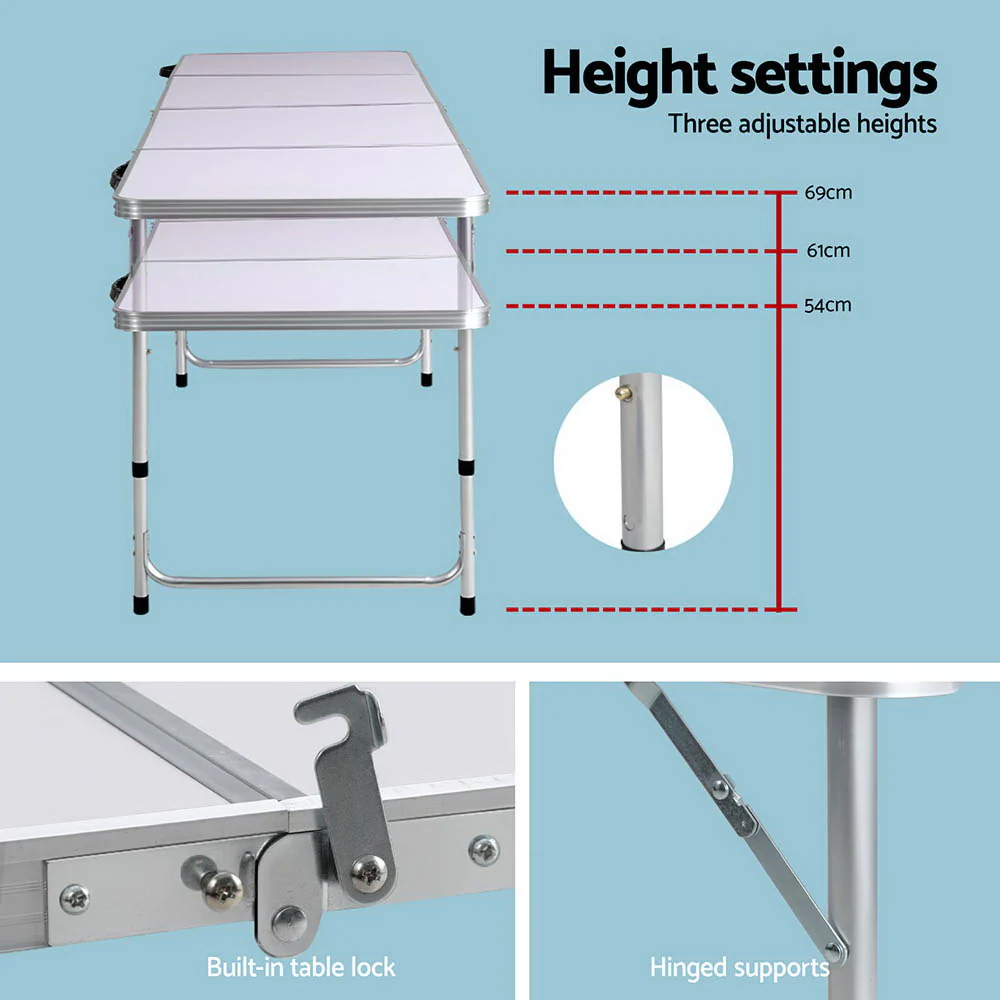 Weisshorn Folding Camping Table 240CM Portable Outdoor Picnic BBQ Aluminium Desk - Image 5