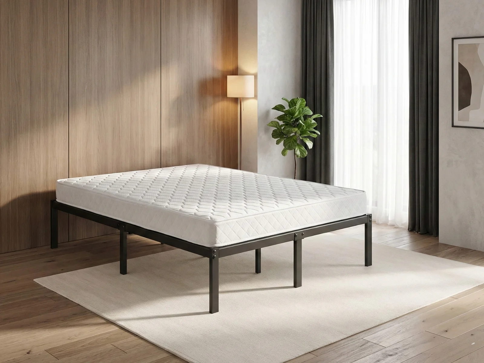 Xclusive Metal Platform Bed & Bon15 Mattress - Queen - Image 2