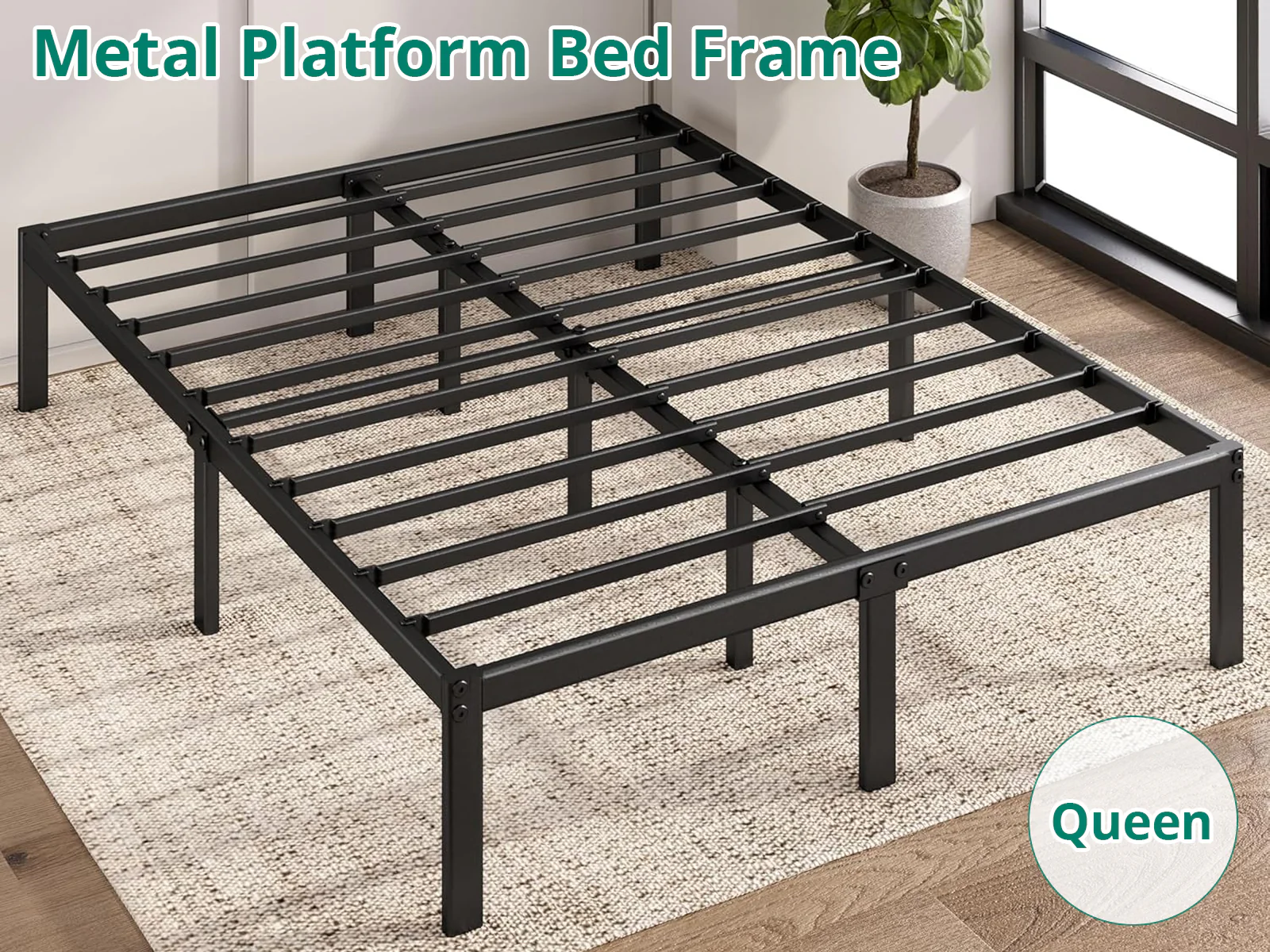 Xclusive Metal Platform Bed & Boucle22 Mattress - Queen - Image 13