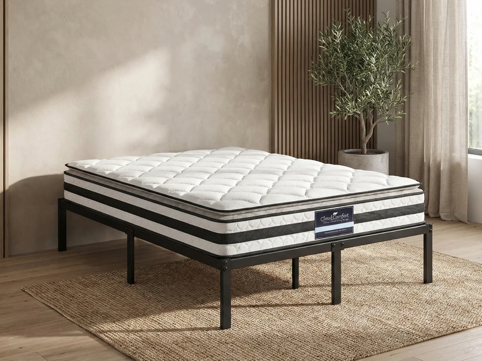 Xclusive Metal Platform Bed & Bon21 Mattress - Queen - Image 2